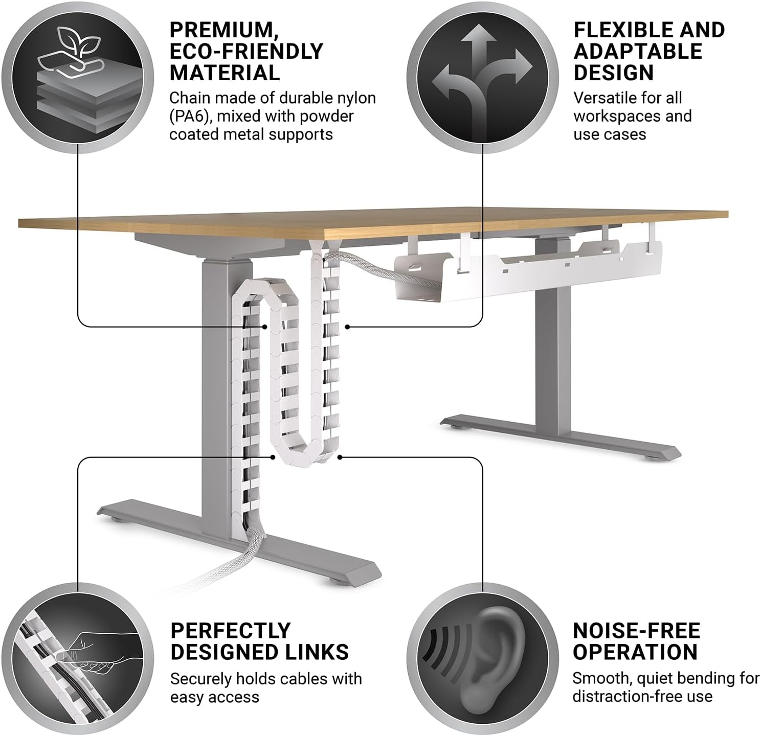 Under Desk Cable Management Vertebrae &ndash; Perfect for Sit Stand Desk Cable Management - Wire Management - Adjustable Length - Flexible Cable Spine - Chain Raceway Cable Management (White) - White image number 4