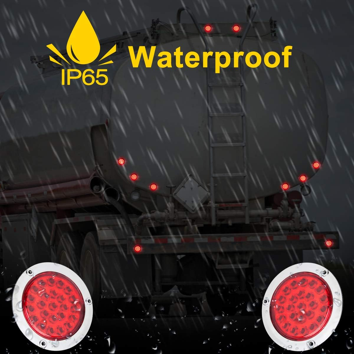 LIMICAR 4" round LED Trailer Tail Light Red 4PCS 24 LED Brake Stop Turn Signal Brake Marker Clearance Running Lights W/Chrome Bezels for Truck Trailer RV Jeep UTE UTV 12V image number 6