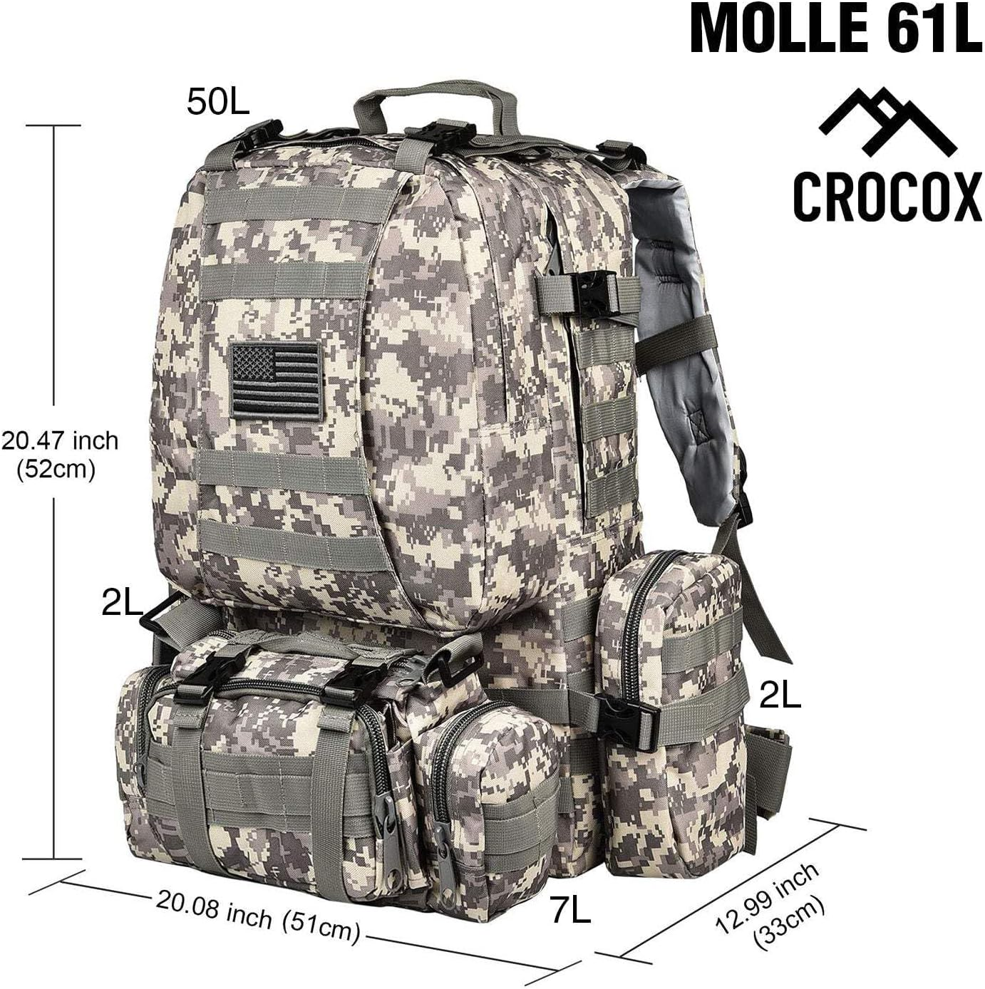 Crocox MOLLE Tactical Backpack Bag Military Pouches Rucksack Canvas Army Hiking image number 2