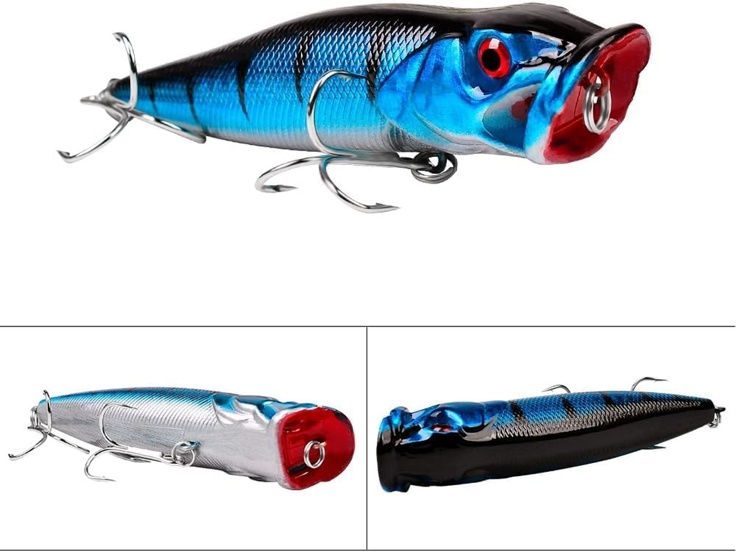 Origlam 5Pcs Floating Topwater Popper Fishing Lure 9Cm, Popper Fishing Lures Treble Hooks Fishing Tackle Accessory, Artificial Surface Fishing Lures for Pike Bass Salmon image number 4
