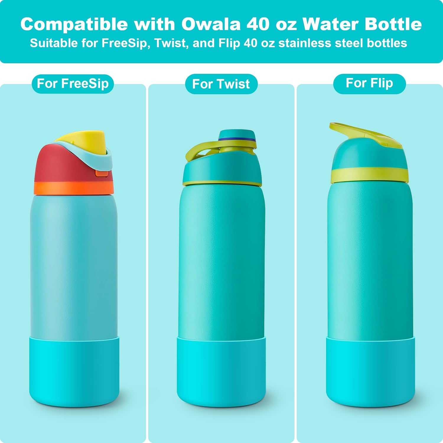 2PCS Silicone Water Bottle Boot for Owala 24Oz 32Oz 40Oz, Anti-Slip Protective Sleeve Bottom Bumper Protector for Freesip, Twist, and Flip Stainless Steel Water Bottles - Blue image number 2