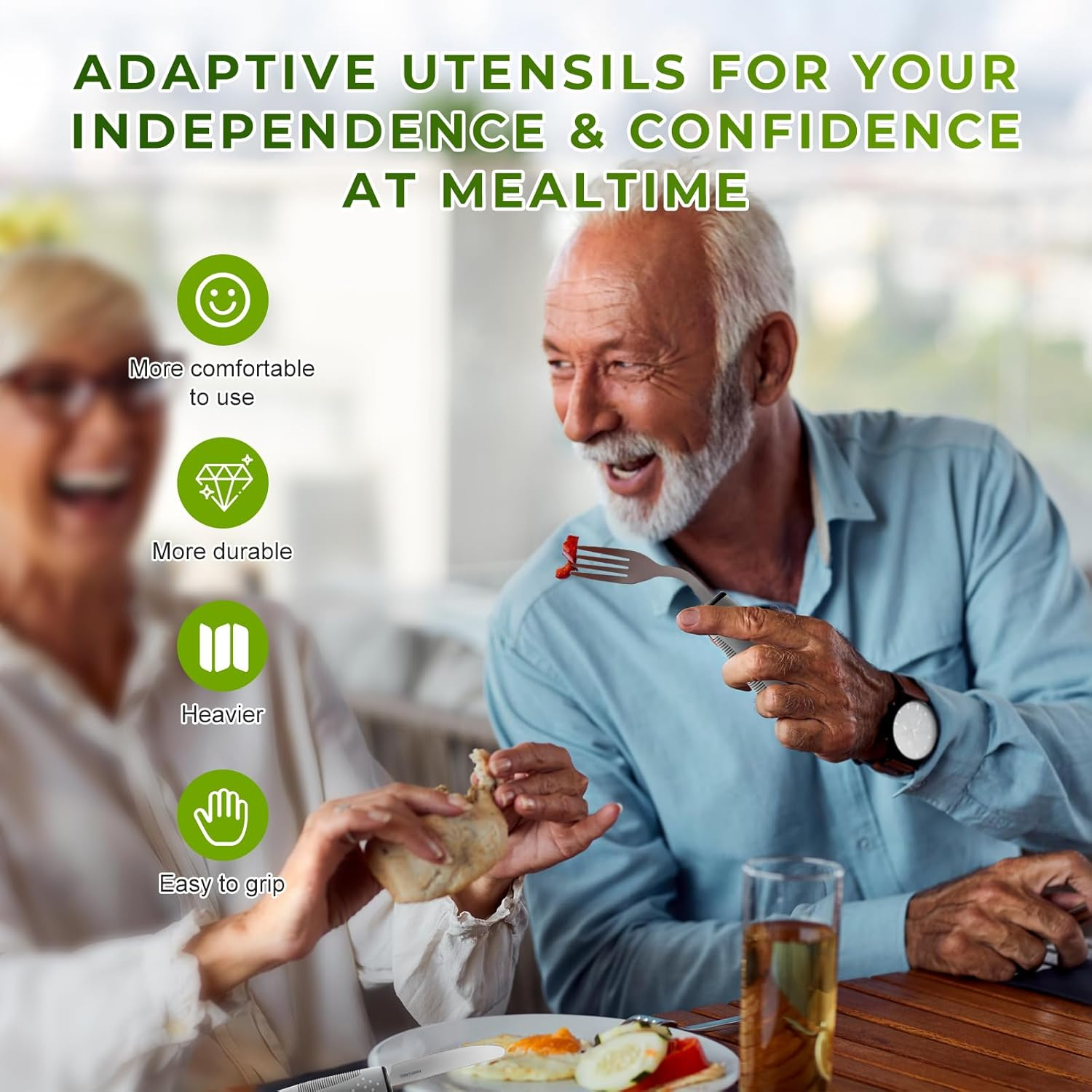 4-Piece Adaptive Utensils Set for Parkinson&rsquo;S & Hand Tremors &ndash; 42&deg; Angled, 2.5 Oz Weighted Silverware &ndash; Easy-Grip Utensils for Seniors & Arthritis (Fork, Knife, Spoon) image number 5