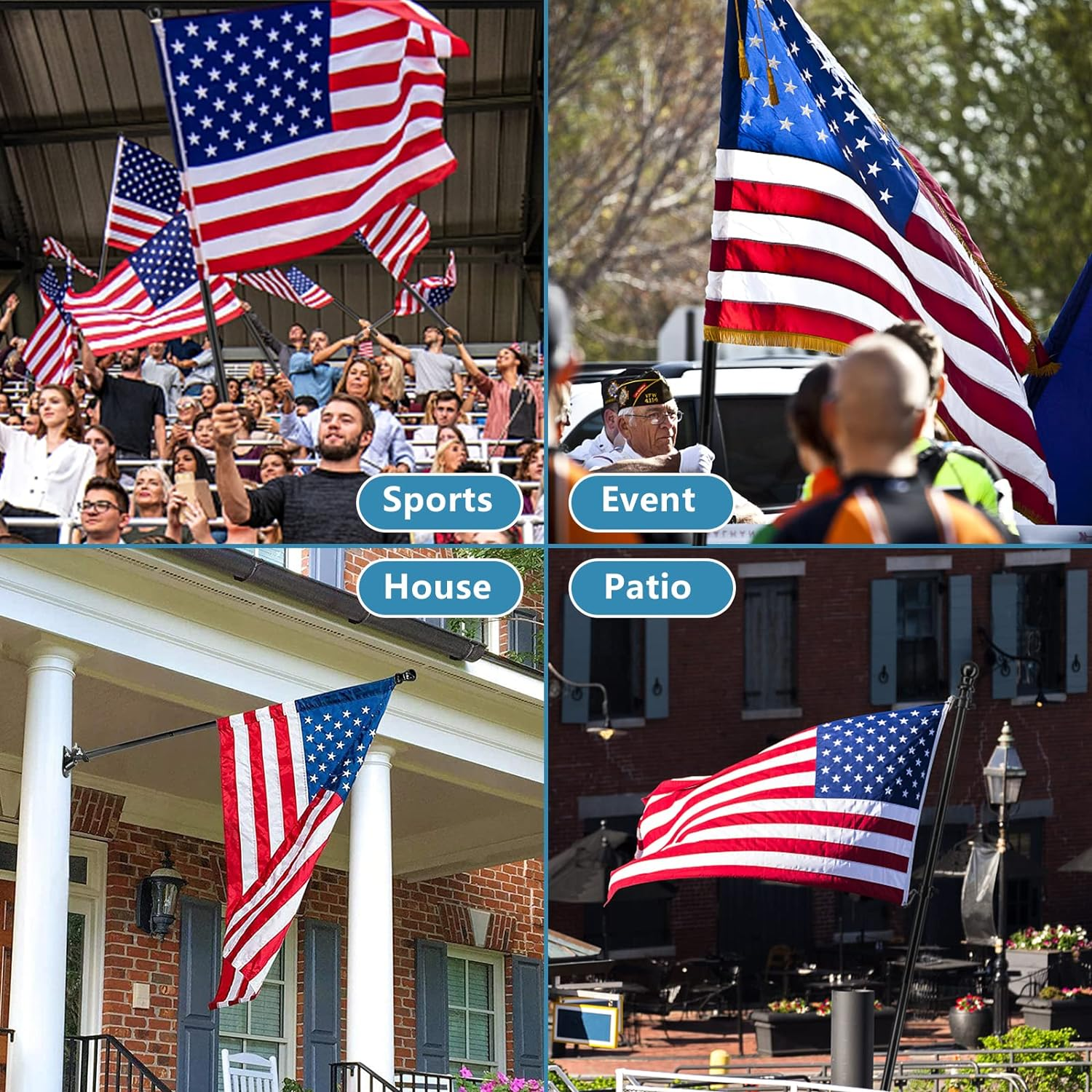 Barcetine American Flag Poles for outside House - 6Ft Tangle Free Flag Pole for House with Holder Bracket,Residential Flagpole Kit for Outdoor Porch Garage - Black image number 1