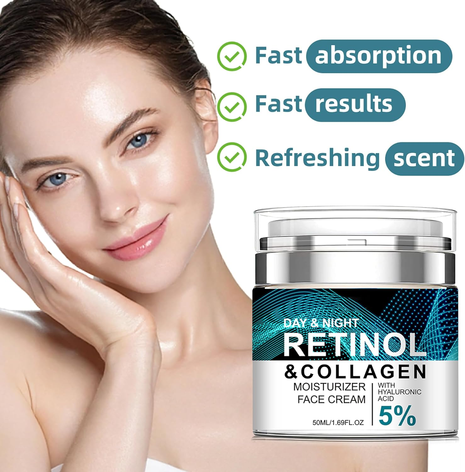 Retinol Cream Anti-Aging for Face with Collagen & 5% Hyaluronic Acid - Reduces Wrinkles & Dark Circles,Lifts & Firms Skin,Day and Night Moisturizer for All Skin Types (50Ml) image number 1