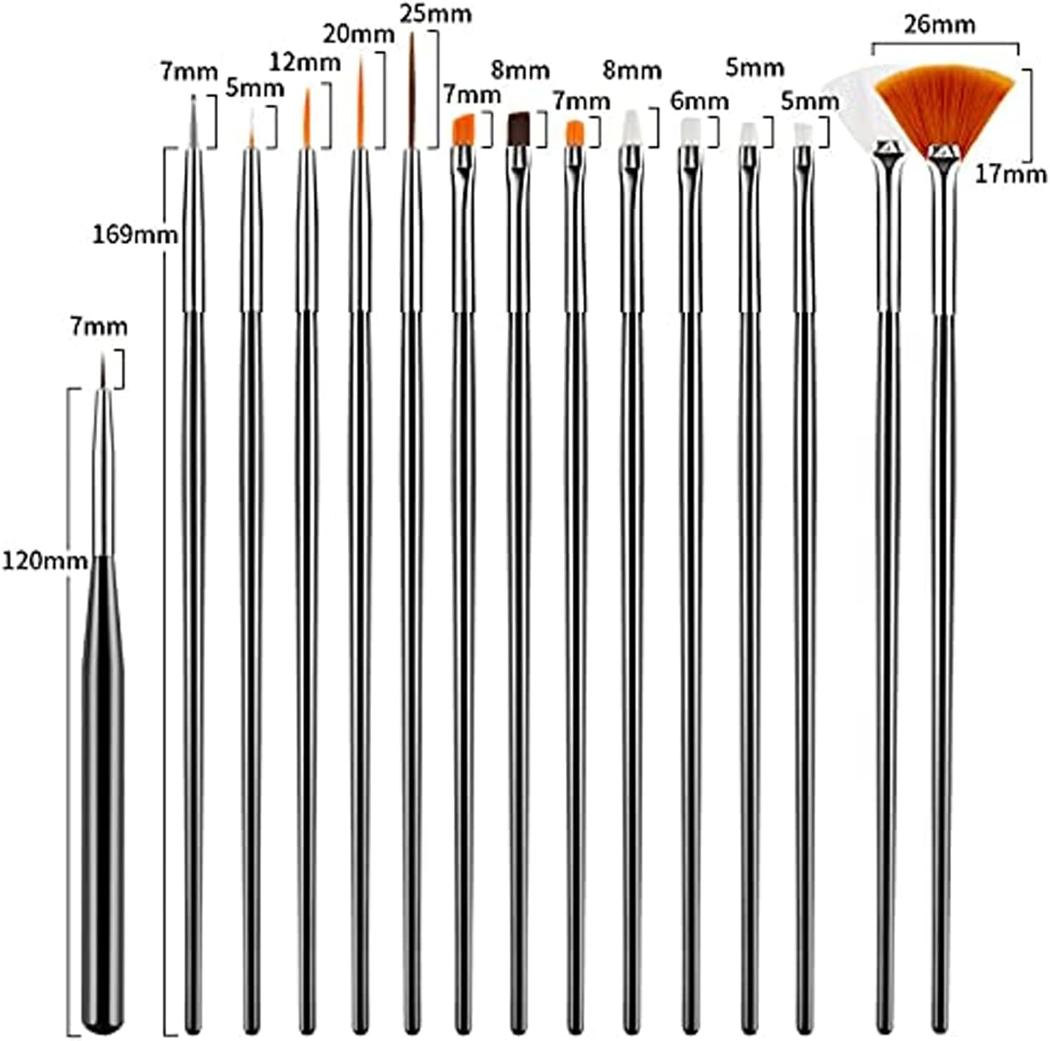Weidllys 31Pcs Nail Art Brushes, Nail Art Tool Set, Dotting Tools, Dust Brush,Striping Brushes for Long Lines, Drawing Pen for Gel Polish Design Supply
