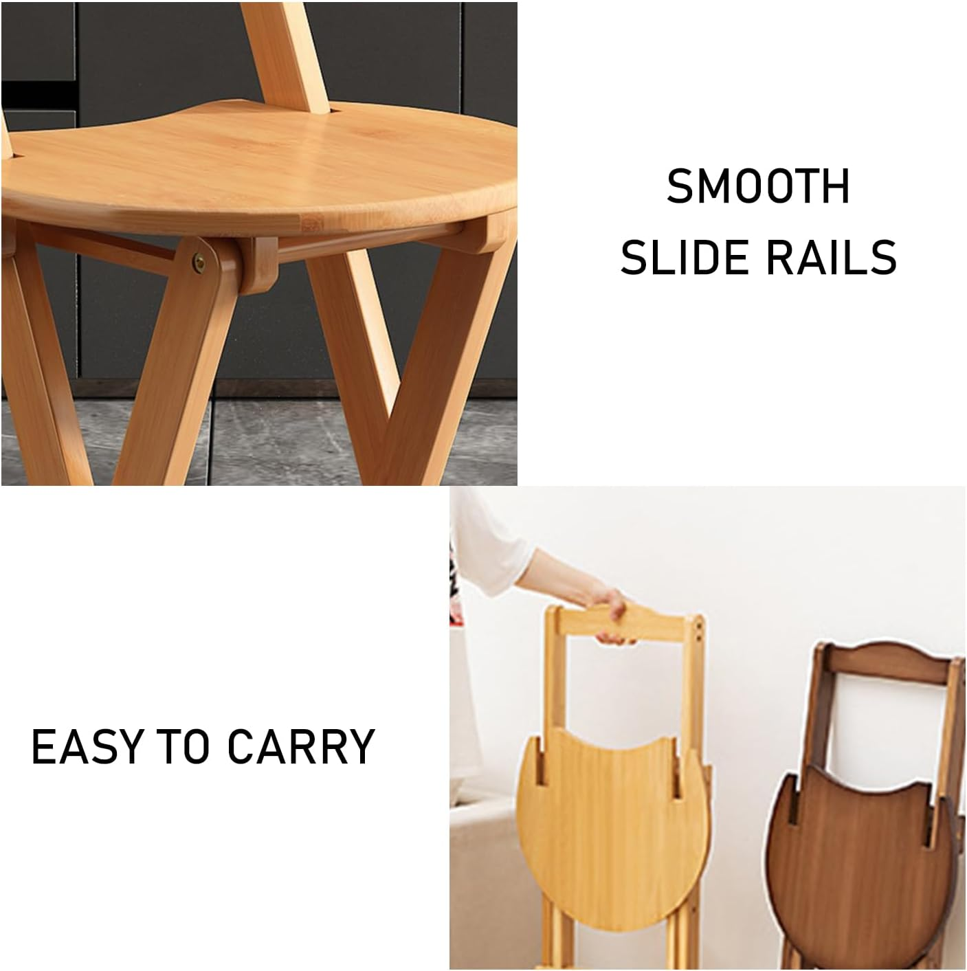 Uandhome Bamboo Folding Bar Stool,Kitchen Counter Stools with Backrest and Footrest,Portable Bar Chairs for Home Kitchen Island Breakfast,No Assembly (Wood) - Walnut image number 4