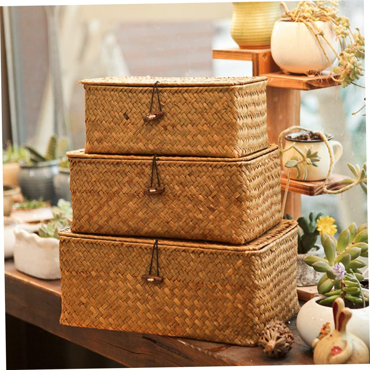 OFFSCH Seagrass Storage Basket Handwoven Rattan Container for Home Office Living Decor Clothes Organization image number 2