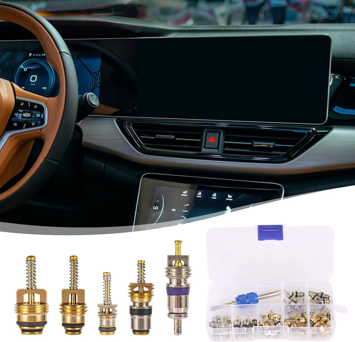 40Pcs AC Valve Core Kit, Car Air Conditioner Valve Core Accessories A/C R12 R134A Refrigeration Valve Core with Double-Head Disassembly and Installation Remover Tool AC Valve Kit for Most Cars image number 6