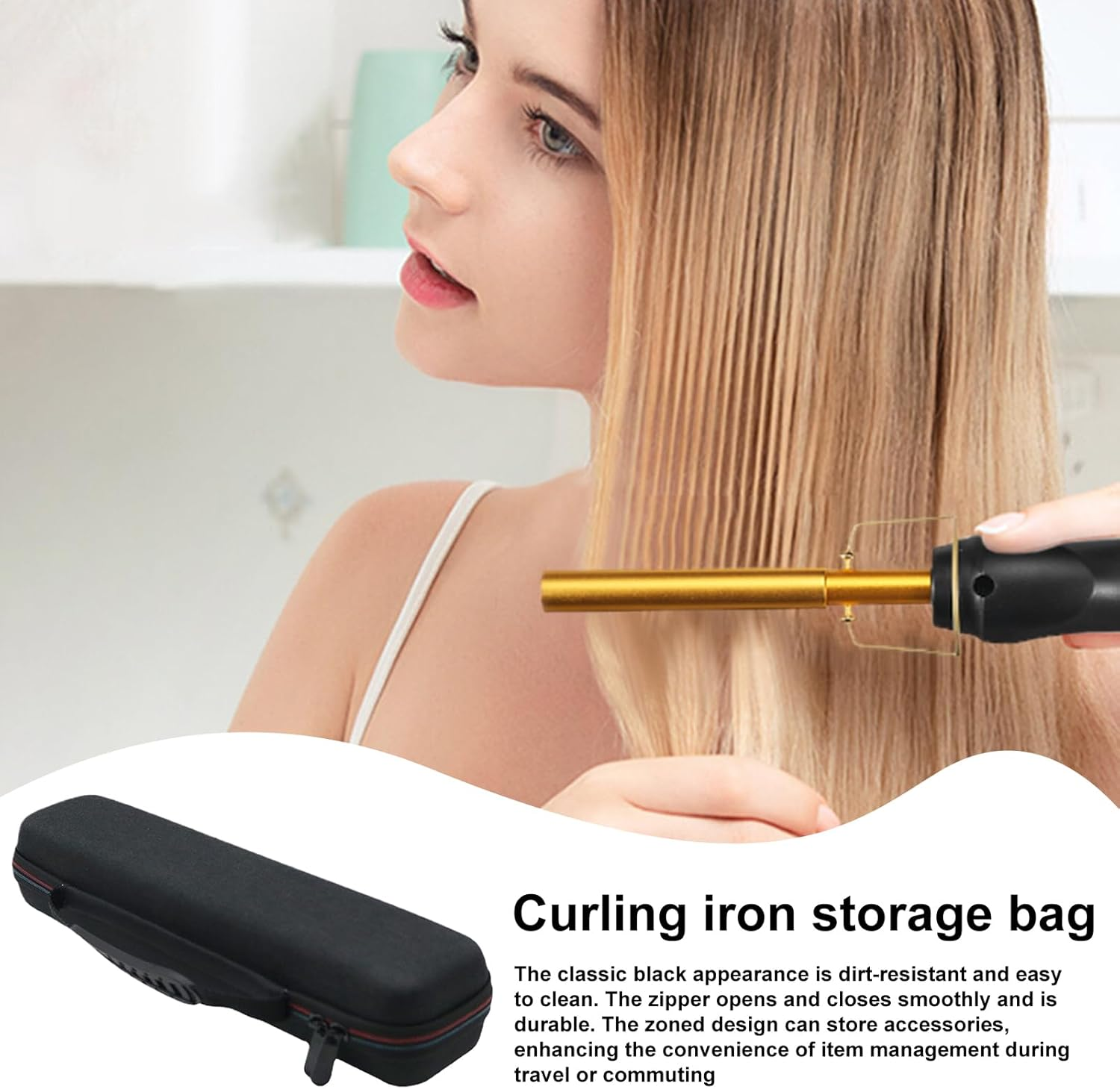 Flat Iron Bag, Portable Hair Straightener Storage Pouch, Handle Shock Resistant, 35.5X6.5X9Cm Travel Organization for Curling Wand, Straightening Iron, Flute, Small Vacuum Cleaner, Single Attribute image number 2