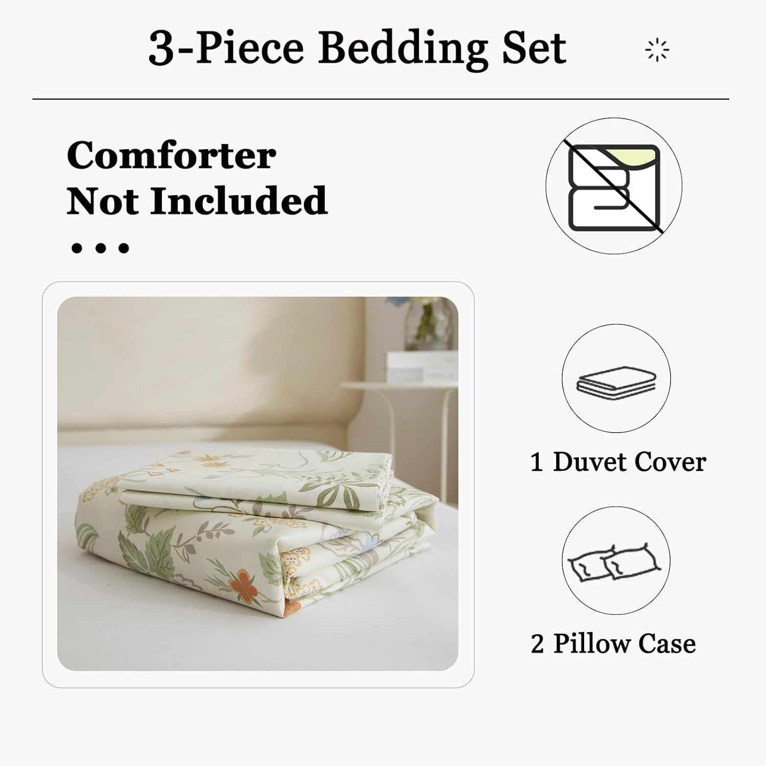 DREAMINGO Twin Duvet Cover Set -Botanical Vintage Comforter Cover with Zipper Closure, Cute Room Decor Cottagecore Bedding Set, 3 Piece, Include 1 Cotton Duvet Cover & 2 Pillowcases, Soft, Breathable image number 4