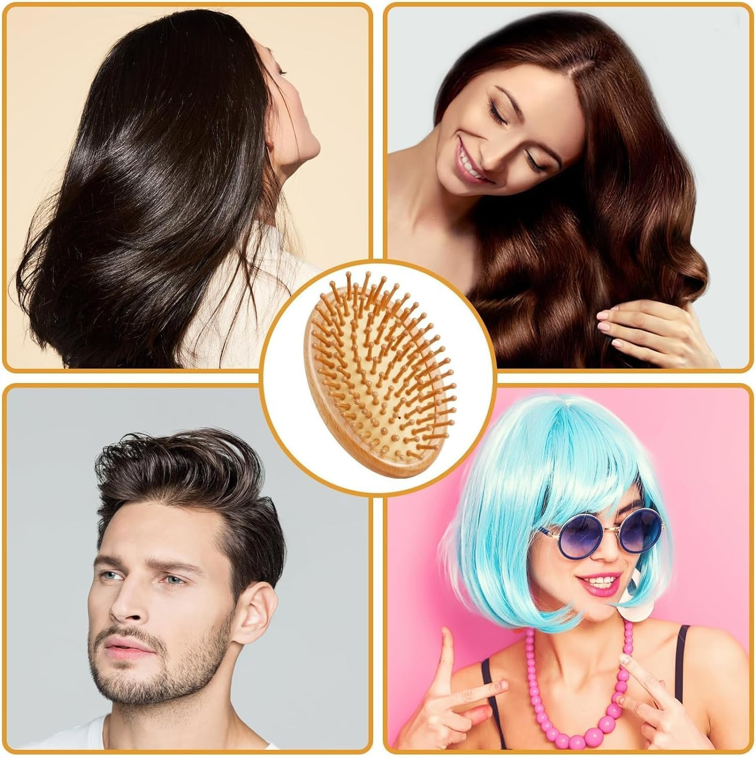 Natural Bamboo Paddle Hair Brush, 1Pc Bamboo Paddle Hairbrush,No Handle Scalp Care Styling Comb,Wooden Air Cushion Comb for Massaging Scalp