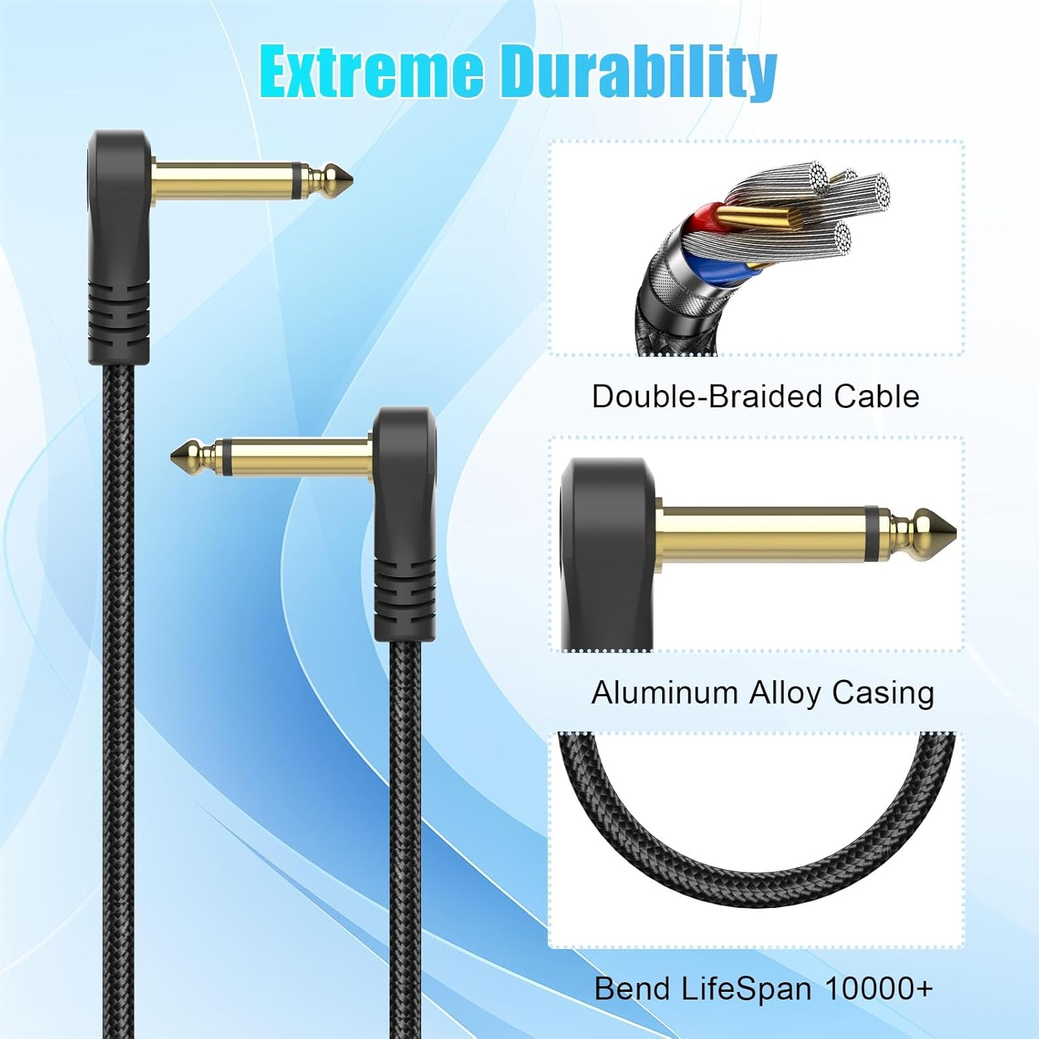 Guitar Patch Cables 3-Pack/6-Pack, 6 Inch/15Cm Right-Angle 1/4" TS Pedal Effect Cable, Shielded Instrument Cord for Amp, Mixer, Electric Guitar, Bass, and More (6-Pack) image number 1