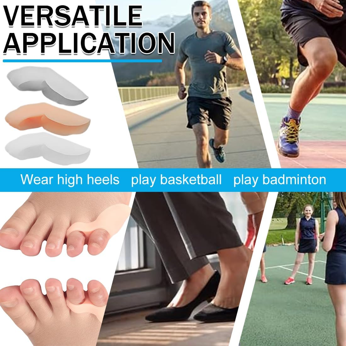 3 Pairs Small Toe Separator, Crimped Small Toe, Gel Toe Separator Klener Toes (White/Khaki/Transparent)