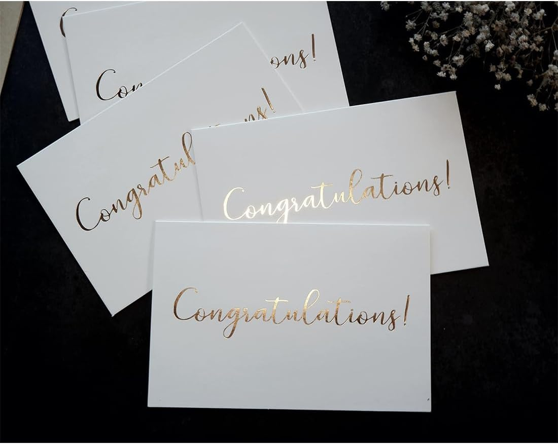 50Pcs Congratulations Cards with Envelopes, 4"X6" Elegant Greeting Cards with &lsquo;&rsquo;Congratulations&rsquo;&rsquo; Embossed in Gold Foil Letters, Kraft Envelopes Congrats Cards for Engagement Graduation Wedding (White) image number 1