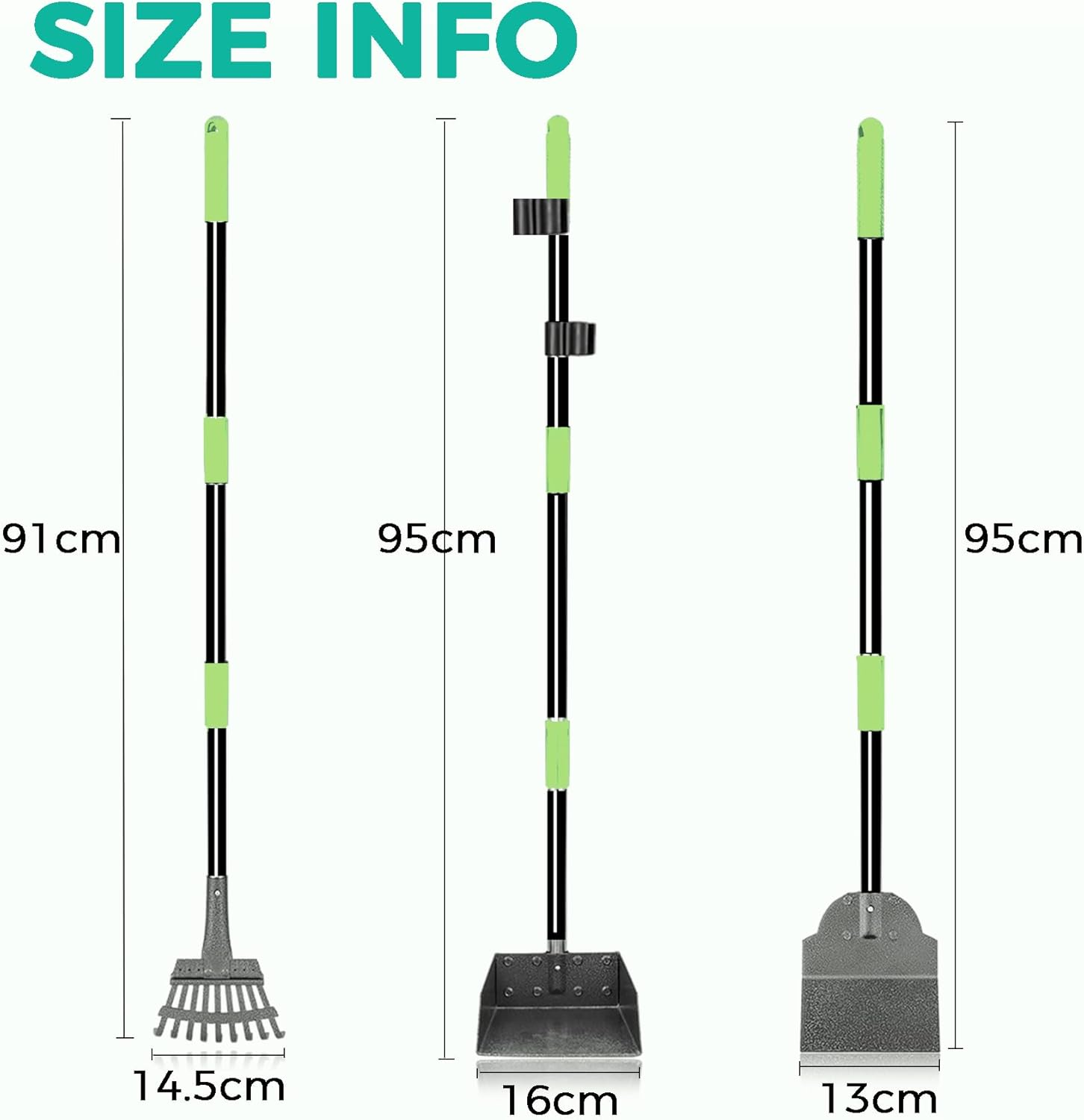 Stainless Steel Dog Pooper Scooper Set 3 in 1 - Rake, Shovel & Tray with 95Cm Adjustable Long Handle - No Bend Dog Poop Scoop for Grass, Yard & Gravel - Heavy Duty Rustproof Cleaning Kit image number 2