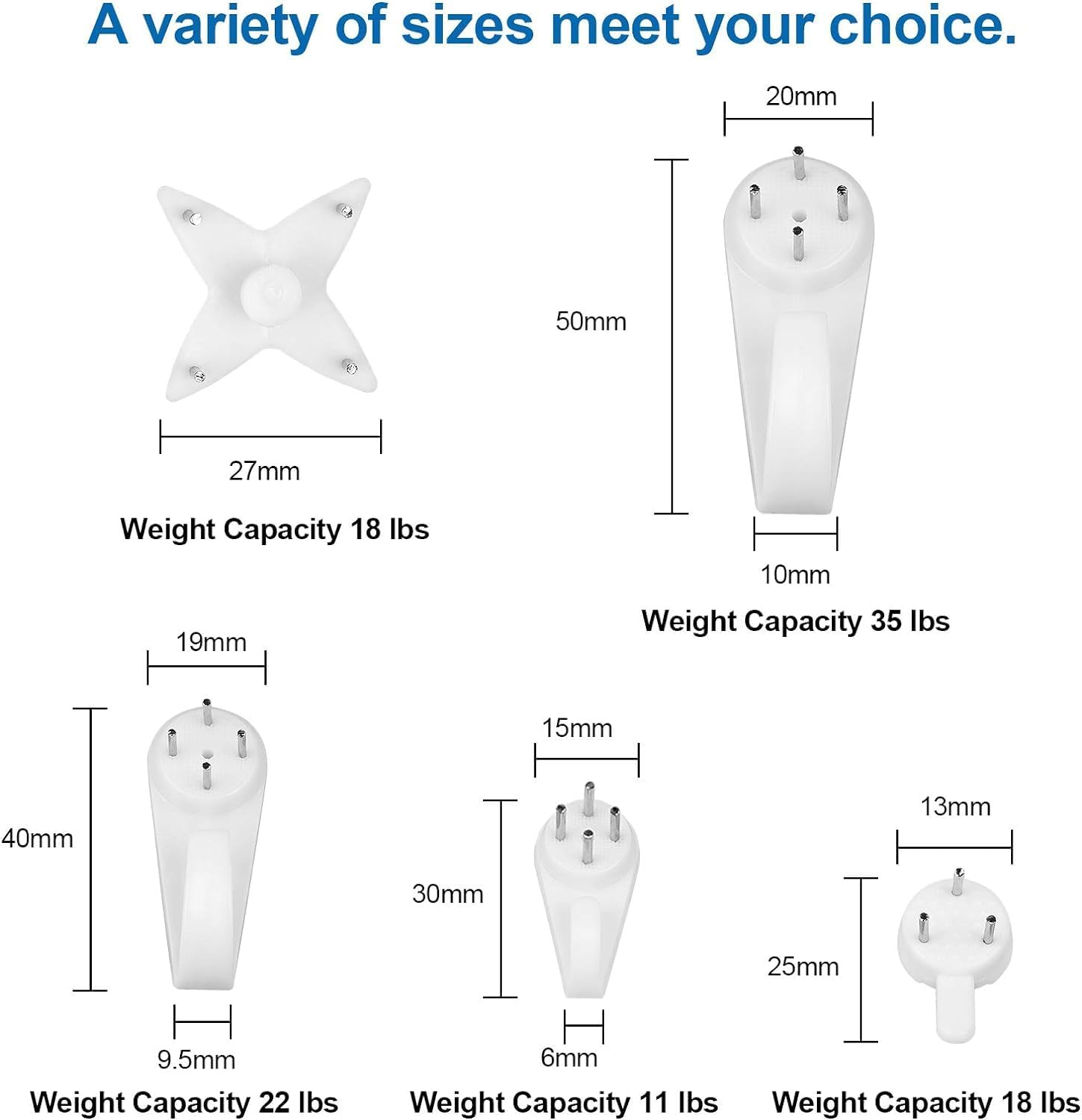 Wall Picture Hooks, 44 Pcs Non Trace Plastic Hanging Hook, Nail Picture Hanging Hooks for Painting, Mirror, Concrete Studs, White image number 4