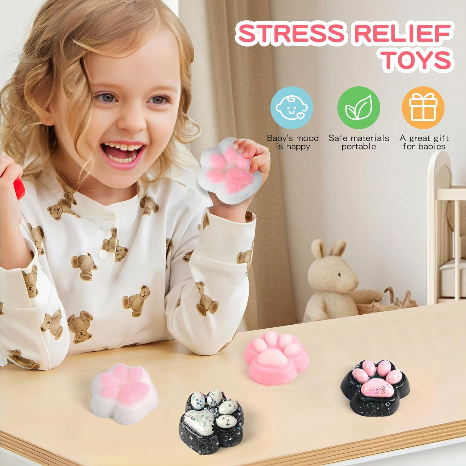 Taba Squishy Cat Paw Squeeze Toys for Kids, Kawaii Squishy Fidget Toys, Cute Things for Teen Girls and Boys, Cat Themed Teenage Girl Gifts Trendy Stuff (Purple Plush Cat Paws) image number 4