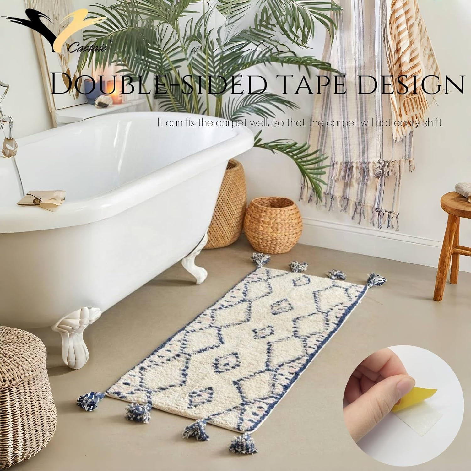 Castaic Double Sided Fabric Tape, Clear Adhesive Mounting Tape for Carpet, Curtain, Arts, Residue Free image number 2