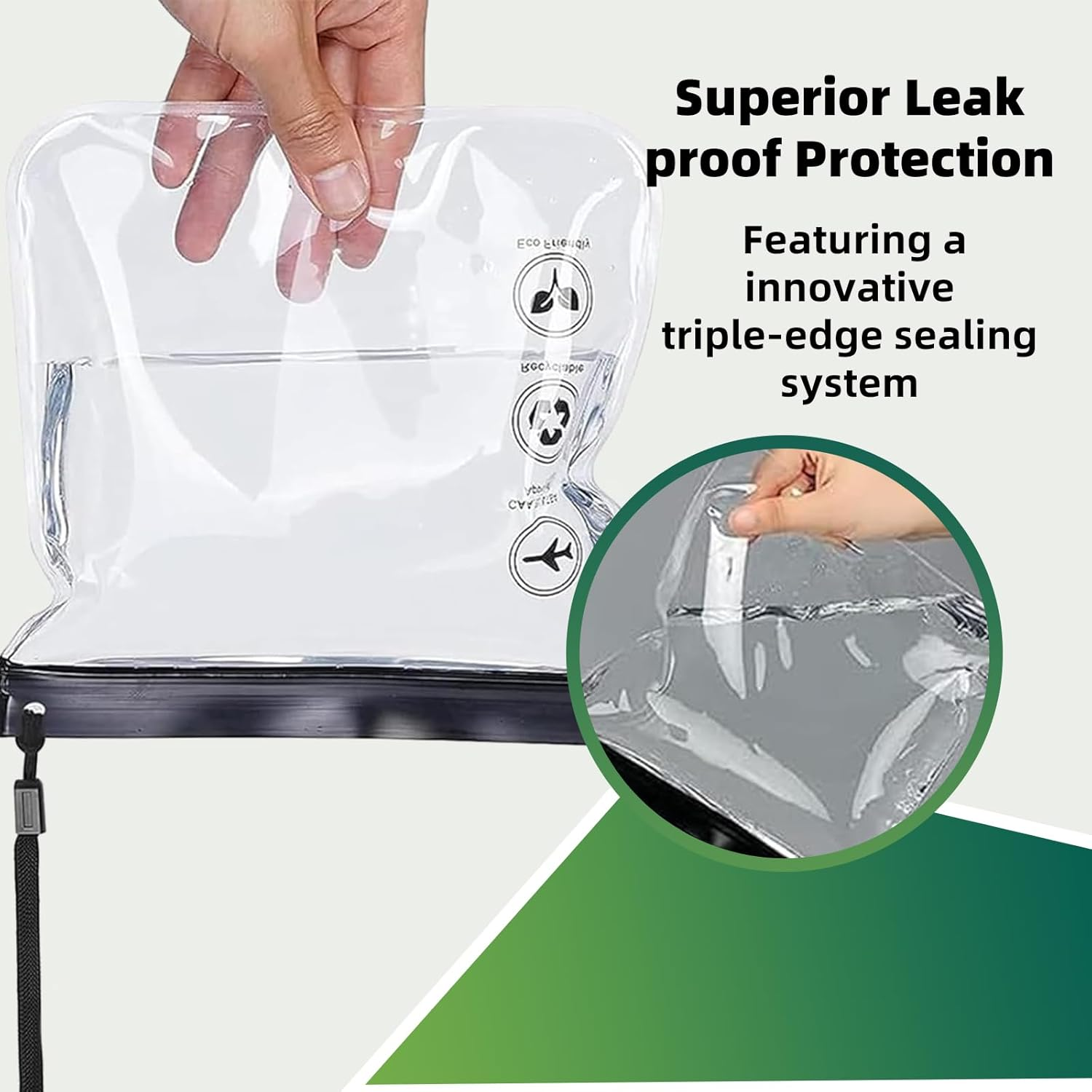 Luojinluoda Clear Travel Toiletry Bag - Airport Security Liquids Bag 20X20Cm TSA Approved, Travel Essentials Toiletry Bag for Men & Women, Travel Toiletry Bag with 2Pcs Black/Grey, Travel Accessories image number 2