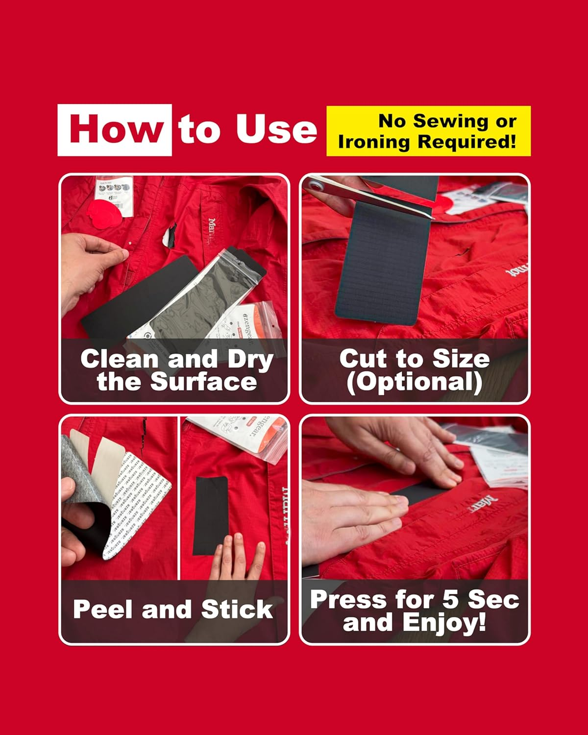 Azengear Repair Patches (2 Pack), Self-Adhesive, Waterproof, Tear-Cold-Heat-Resistant, Seal Tape to Fix Rips in down Jackets, Shoe Holes, Tents, Upholstery, Inflatables, Rvs (Black, 6X20Cm) image number 5