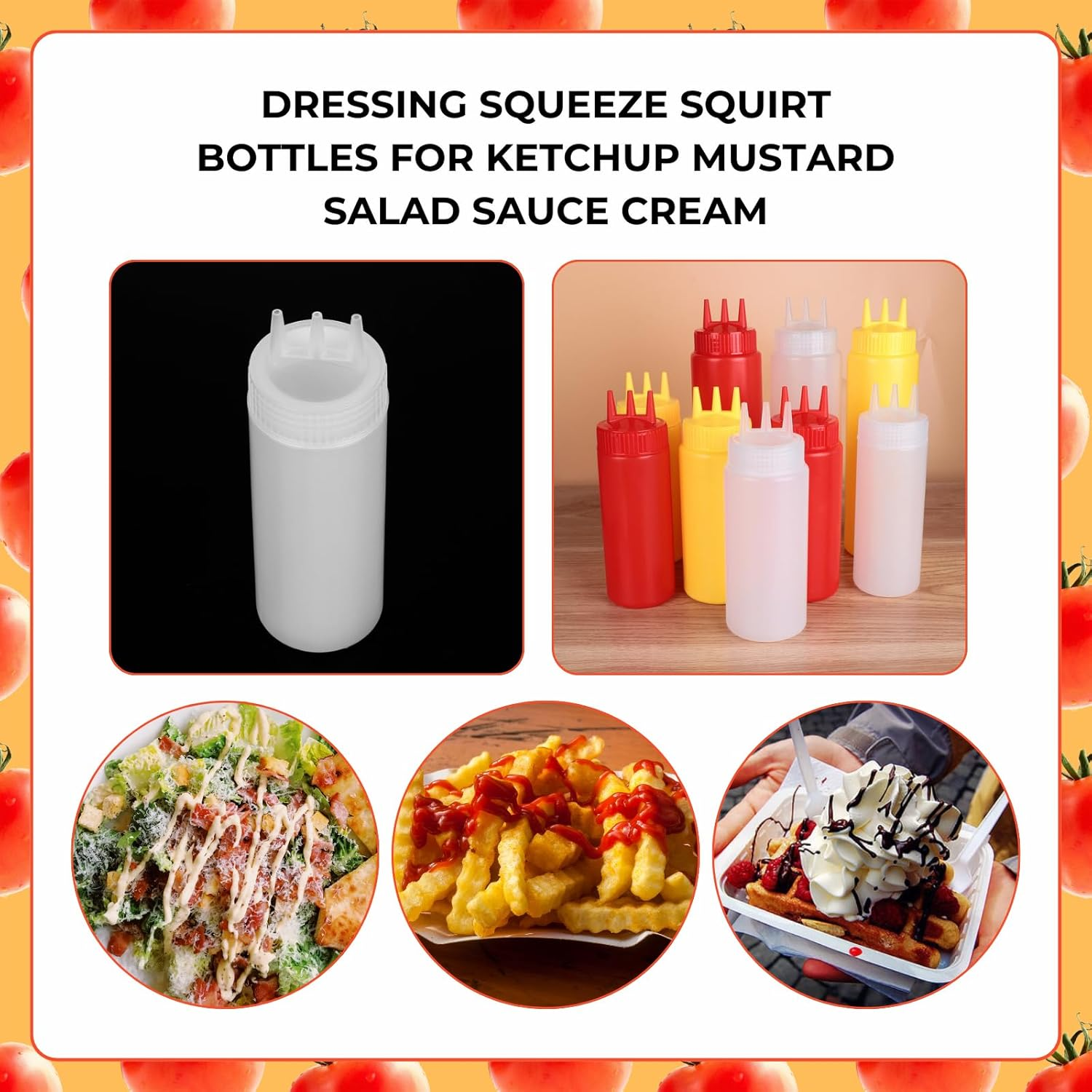 Beyonday 3Pcs Seasoning Bottles - 3 Hole Squeeze for Ketchup, Mustard, Dressing, Salad or Sauce (16Oz, White) image number 4