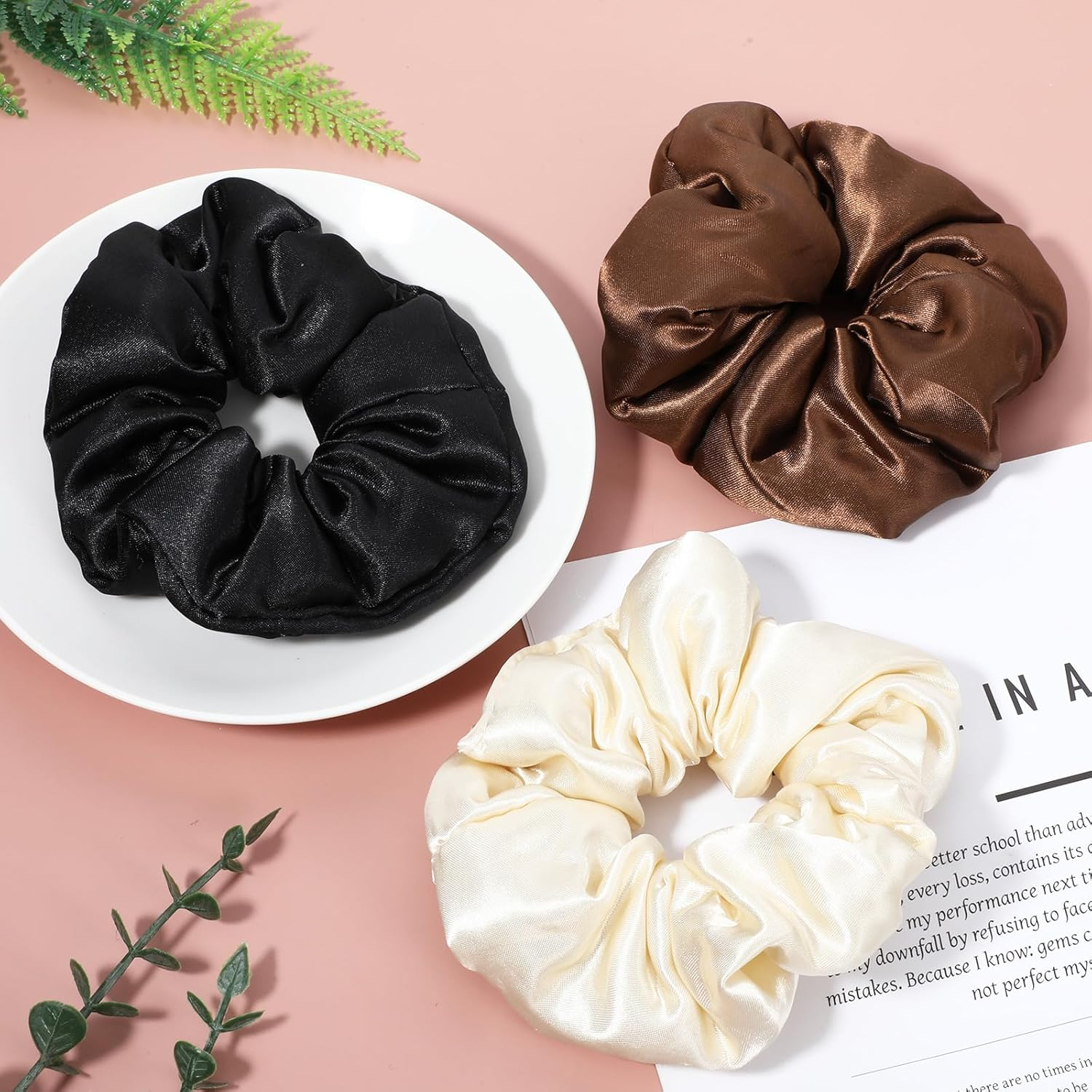 3Pcs Big Scrunchies for Women Girls, 5.12'' Satin Scrunchies No Damage Silk Pillow Scrunchie Ponytail Holders for Thick Curls Hair Sleep image number 5