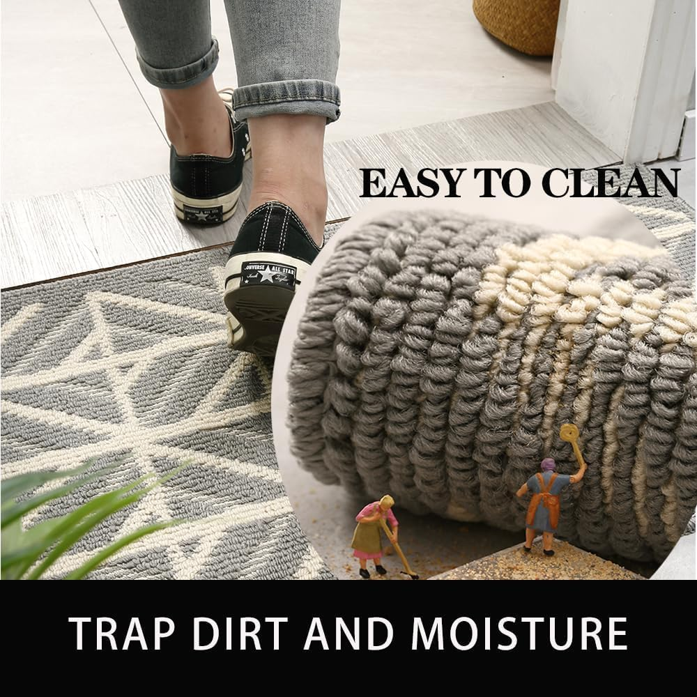 Jaemoose Entrance Mat, Outdoor, Indoor, Non-Slip, Commercial Use, Home, Washable, Stylish, Door Mat, Dirt Removal, Abrasion Resistant, Entryway, Office, Shop (Light Gray Stripes, 50 X 80 Cm) image number 3