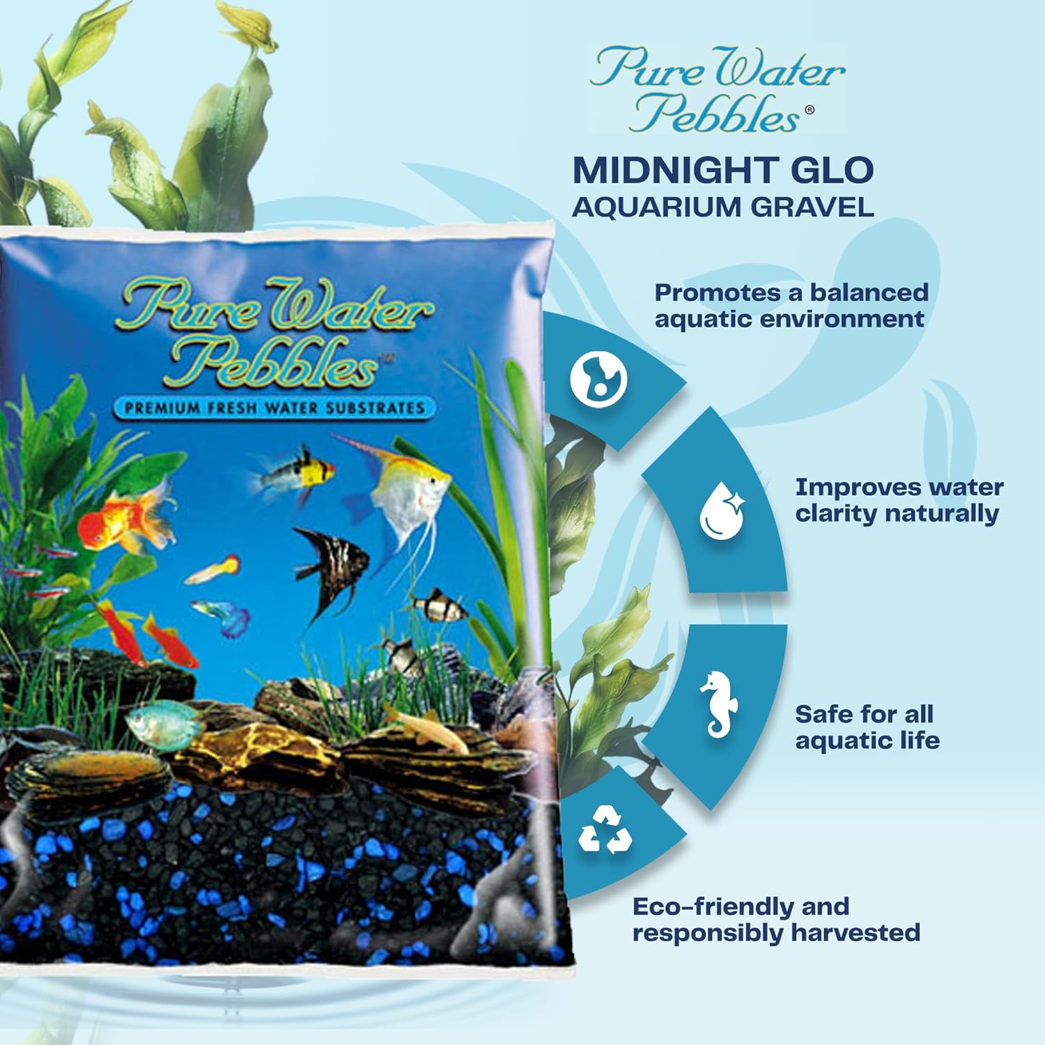 Pure Water Pebbles Midnight Glo Aquarium Gravel - 5 Lbs - Non-Toxic, Colorfast, Vibrant Substrate for Aquariums, Terrariums, Ponds & Crafts image number 1