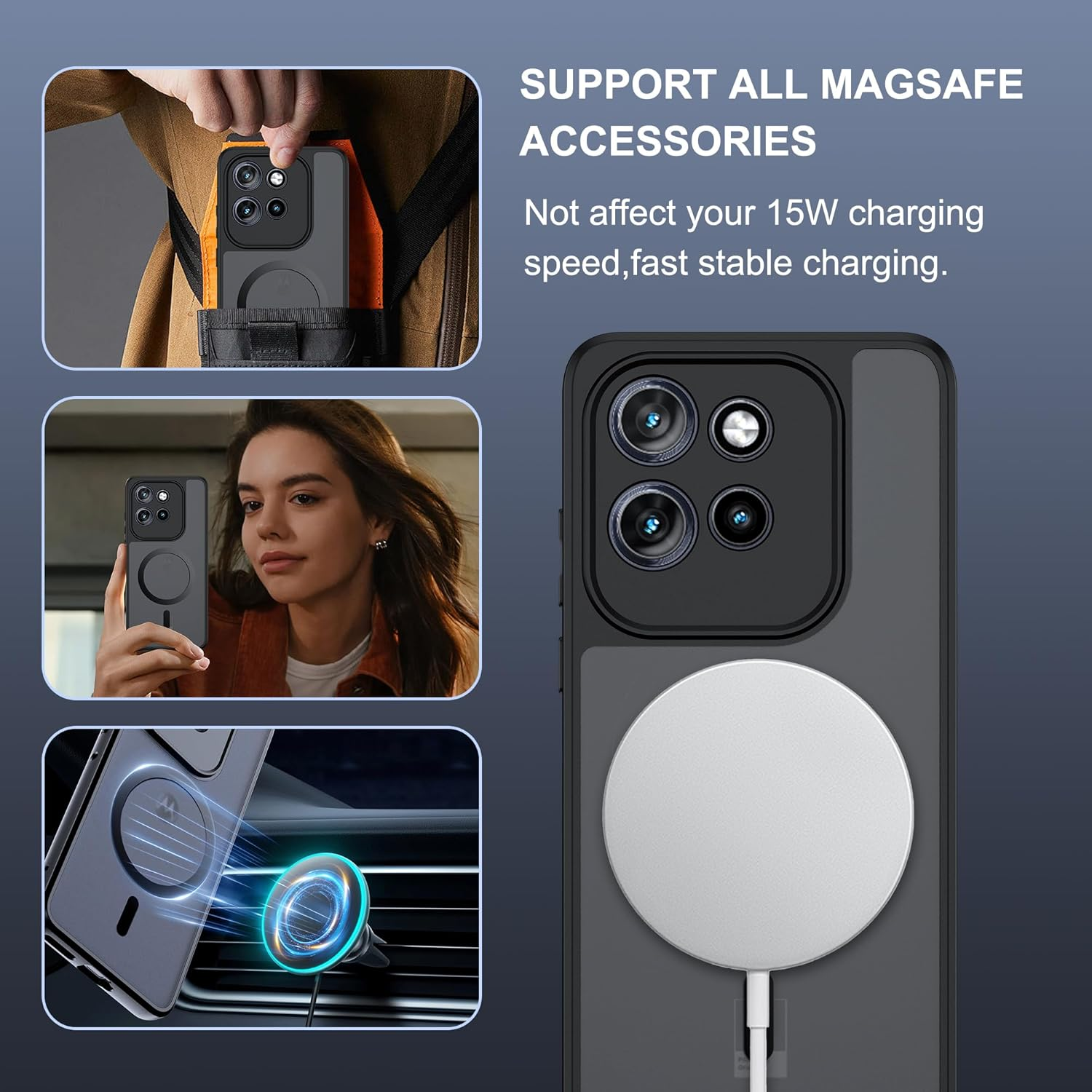 Effcotuo Magnetic Case for Motorola Moto Edge 60 Neo/Edge 50 Neo Case with Screen Protector for Tempered Glass Screen Protector with Magsafe Acrylic Protective Case Full Magnet Matte Mobile Phone Case image number 5