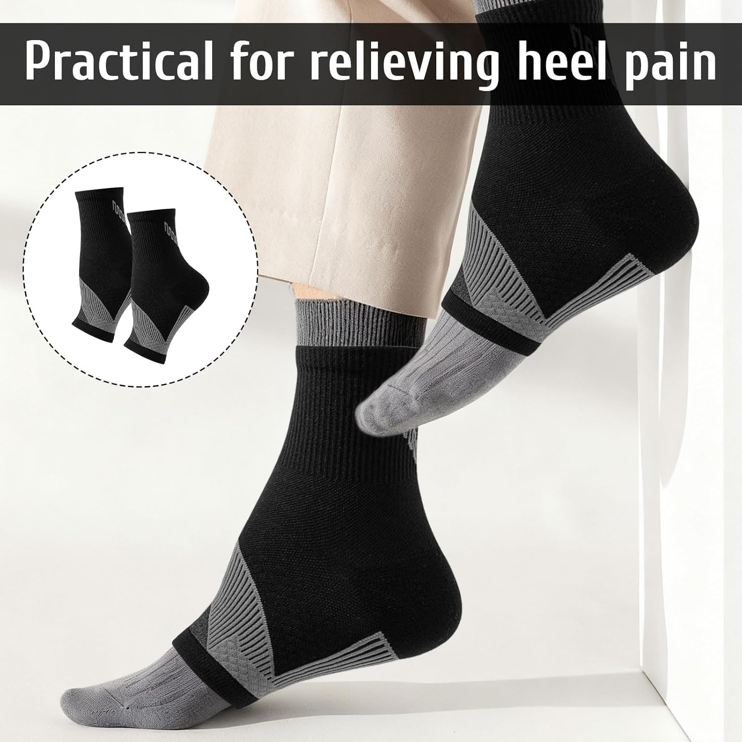 ​​Ankle Brace Support, 3 Pairs Plantar Fasciitis Socks, Ankle Support Brace, Ankle Compression Sleeve Socks for Women and Men, Eases Swelling Heel Spurs and Tendinitis, Increases Circulation (M)​ image number 3