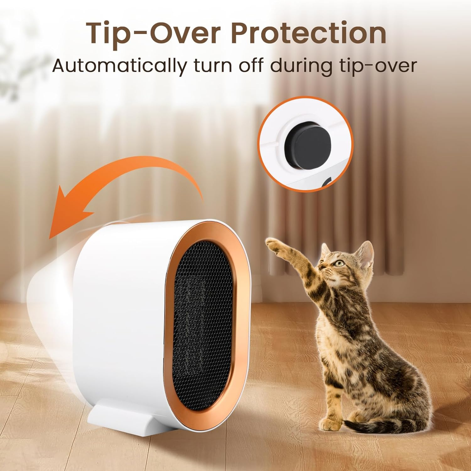 Space Heater for Indoor Use, Angkng 1200W Portable Heaters with Overheat, Tip-Over Protection， Small Electric Heater under Desk for Office, Portable Space Heater for Bedroom, Fast Heating for Room image number 4