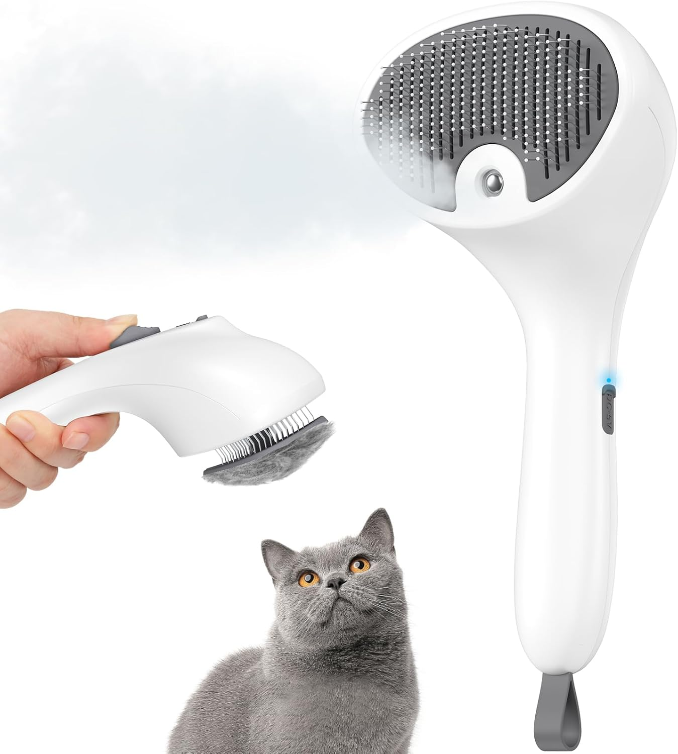 Euqvunn Cat Brush with Steam with Release Button, Ultra Quiet Design/Comfort Handle, Pet Steam Brush, Cat Steamy Brush, Dog Brush, Rechargeable Cats with Spray for Cats, Dogs, Rabbits