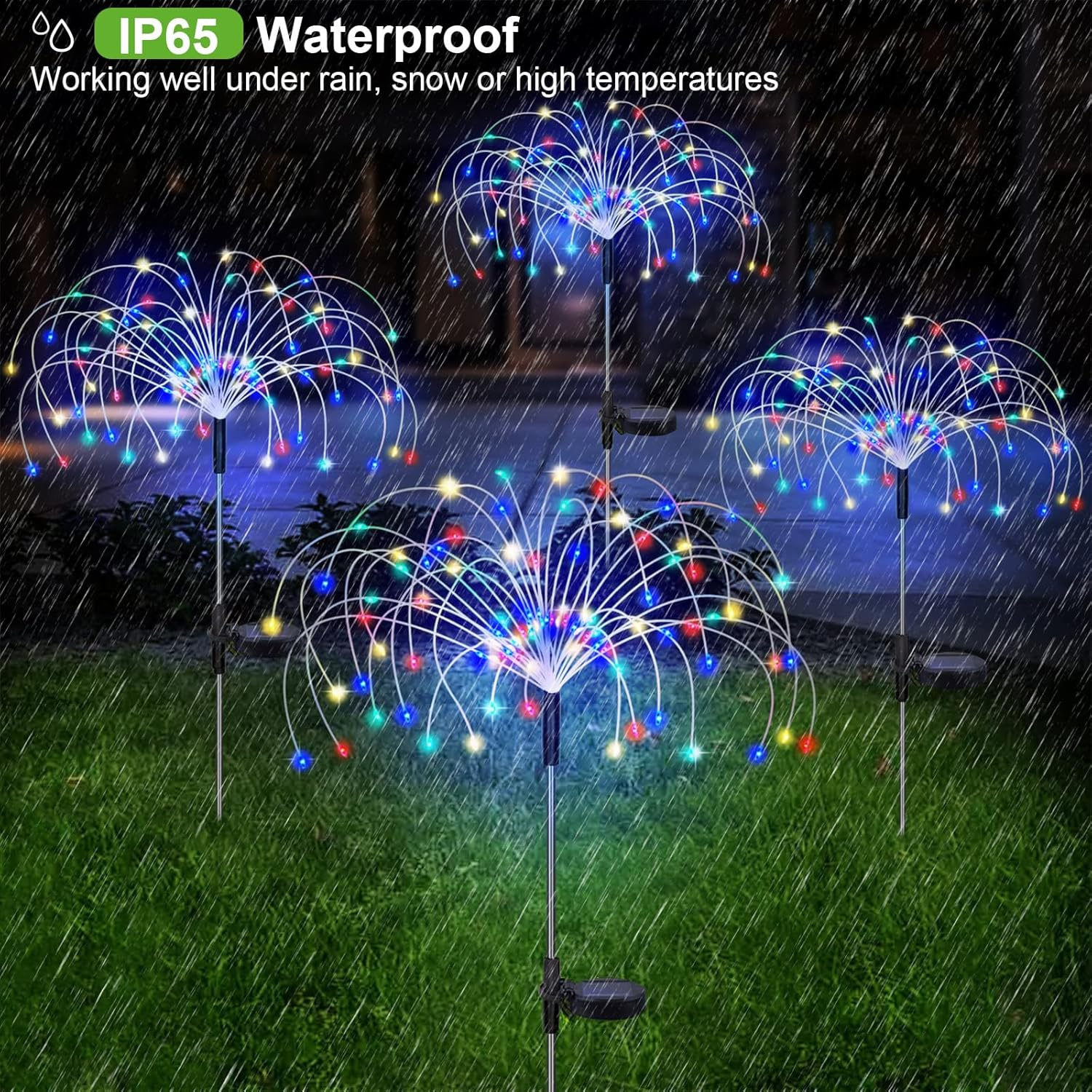 Bongu Solar Firework Lights 4 Pack, 480 LED Solar Powered String Light 8 Modes Twinkling Solar Lights Outdoor for Garden, Wedding, Party, Patio Solar Garden Lights (Multi-Colored) - Multi-Colored image number 4