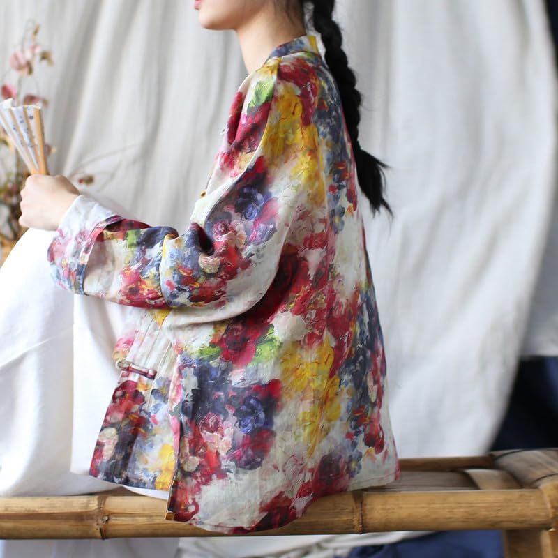 Vintage Long-Sleeve Hand-Made Frog-Button Loose Cardigan Jacket for Women image number 2