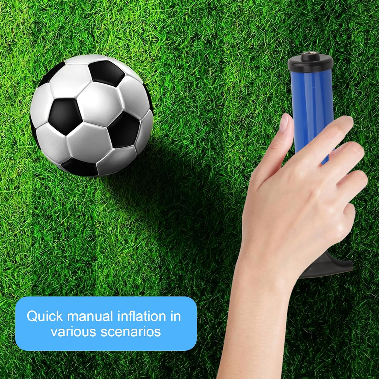 Ball Pump with 6 Needles, Handheld Sports Air Pump for Football Basketball Volleyball, Includes Hose & Nozzle for Camping Inflatables (Blue) image number 6