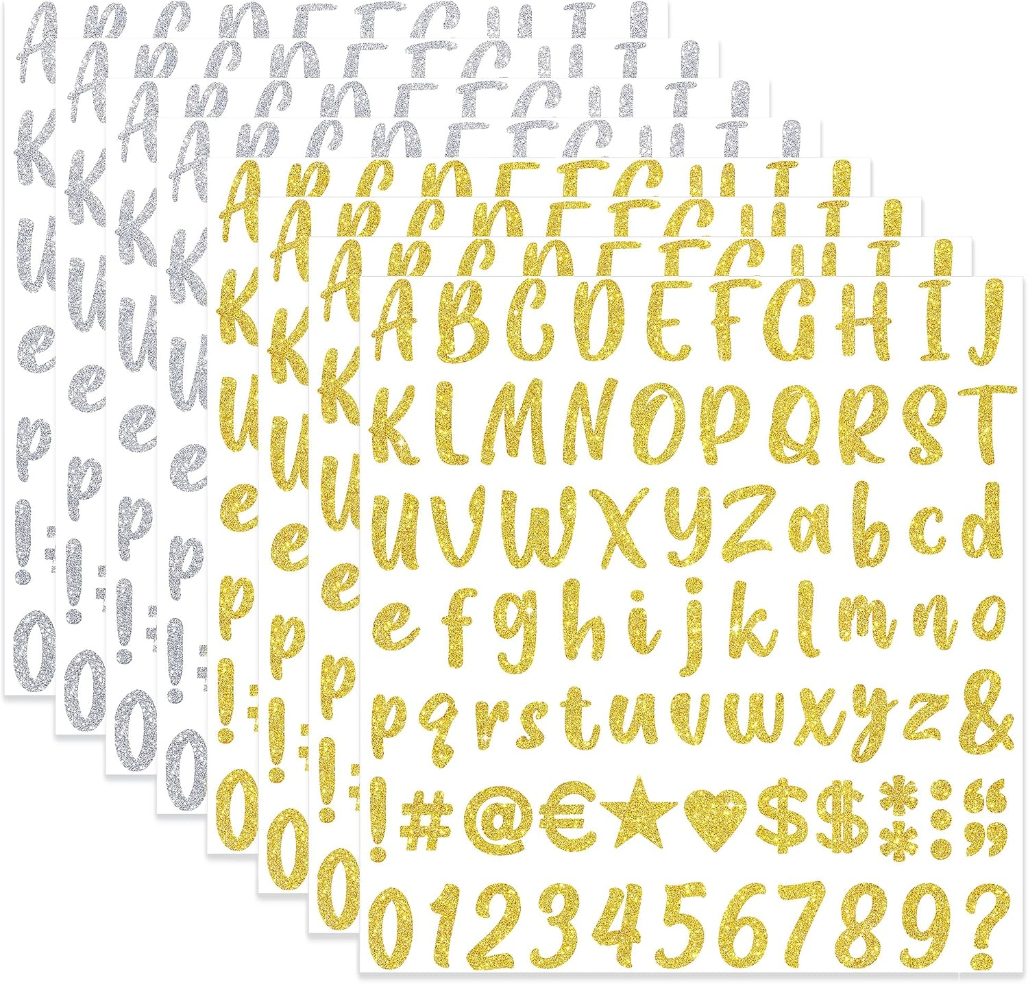 1215 Pcs 15 Sheets Letter Stickers, Glitter Silver, Vinyl, 1 Inch Self Adhesive, Alphabet Number Stickers, Small, for Mailbox Address Crafts Art Classroom Decoration