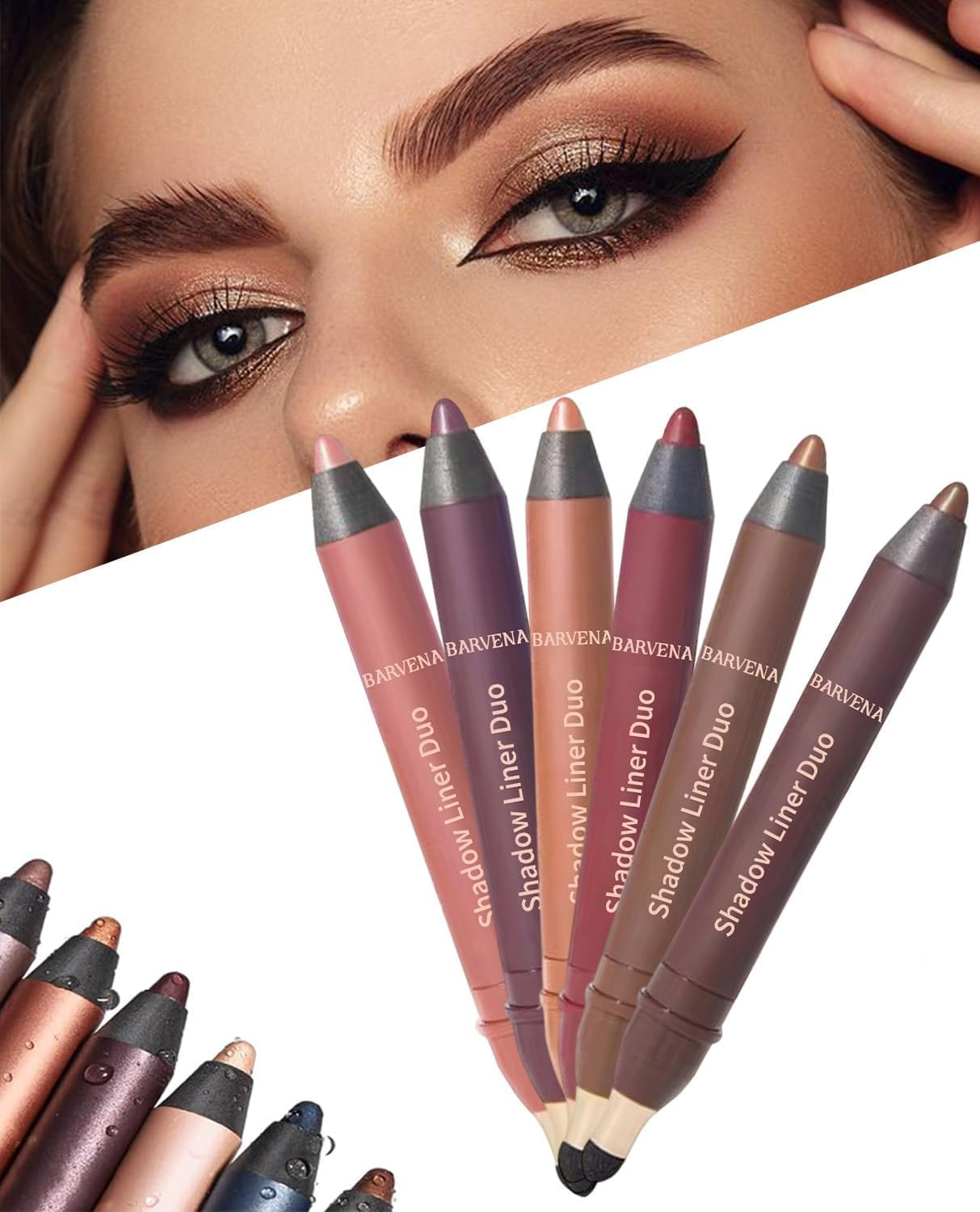 Freshlus Shadow Liner 2-In-1 Eyeliner & Eyeshadow, Waterproof, Smudge-Proof Duo Eye Shadow Stick with Smudge Brush, Long-Lasting, Smooth, Effortless Smoky or Natural Eye Makeup (Mix-6Pcs)