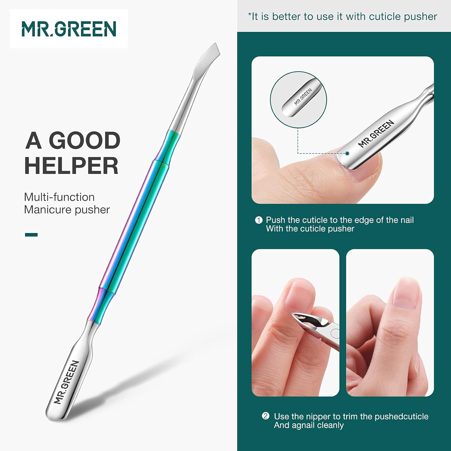 MR.GREEN Cuticle Nippers Gorgeous Colorful Cuticle Scissors Nail Manicure Clippers Trimmer Dead Skin Remover Cutters Beauty Tool (Colored Titanium+Pusher) image number 1