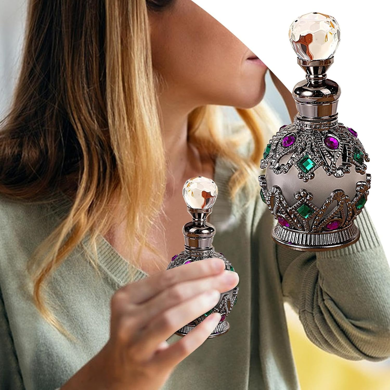 Empty Perfume Bottles, Refillable Empty Perfume Bottles - Small Empty Spray Bottles with Jewels - Atomizer Vials, Luxurious Decorative Container for Adult Women - K.Grn image number 1