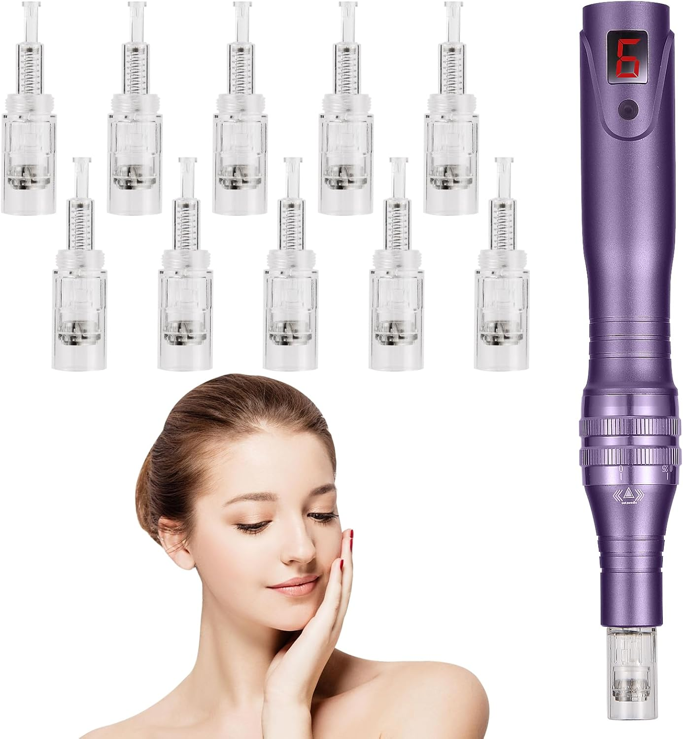 Microneedle Derma Roller Pen - Professional Microneeding 0.25 Mm Derma Roller Beauty Pen - Microneedles Roller Pen for Women Men Tools (Purple) image number 5