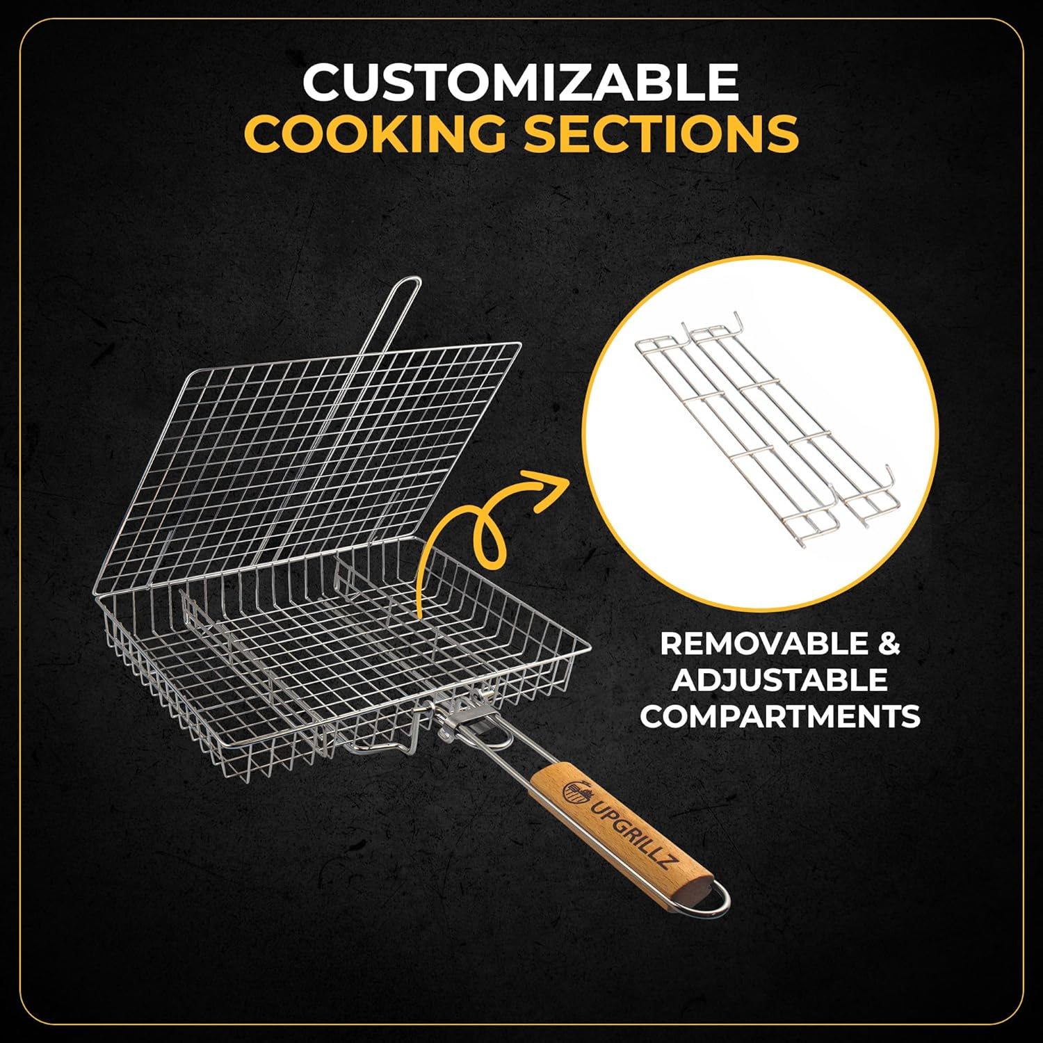 BBQ Fish Grill Basket for Outdoor Grill, Stainless Steel Vegetable Grilling Basket with Detachable and Foldable Handle with Carry Bag image number 6