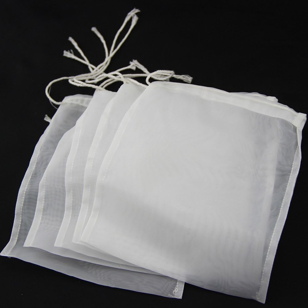 5 Pcs White Nylon Straining Bag - Fine Mesh - Homebrew Beer Wine Cider Dry Hop Beer Brewing Filters and Straining Home Brewing and Wine Making(6 X 7.8 Inch(Width X Height)) image number 4