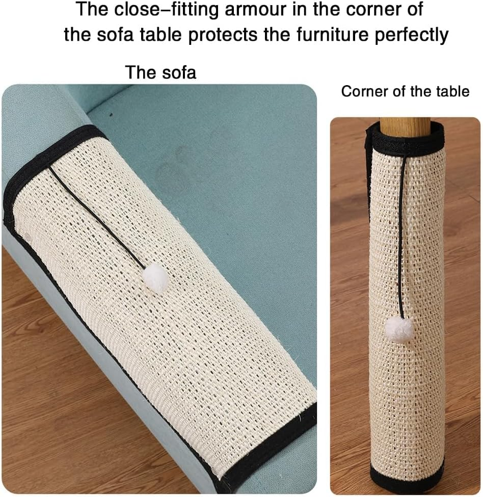 2 in 1 Use Cat Scratching Mat & Natural Sisal Fabric Sofa Shield Furniture Protector Pad, Durable & Washable Cat Scratcher Pad Cover with One Cute Ball for Sofa, Wall, Mattress image number 2