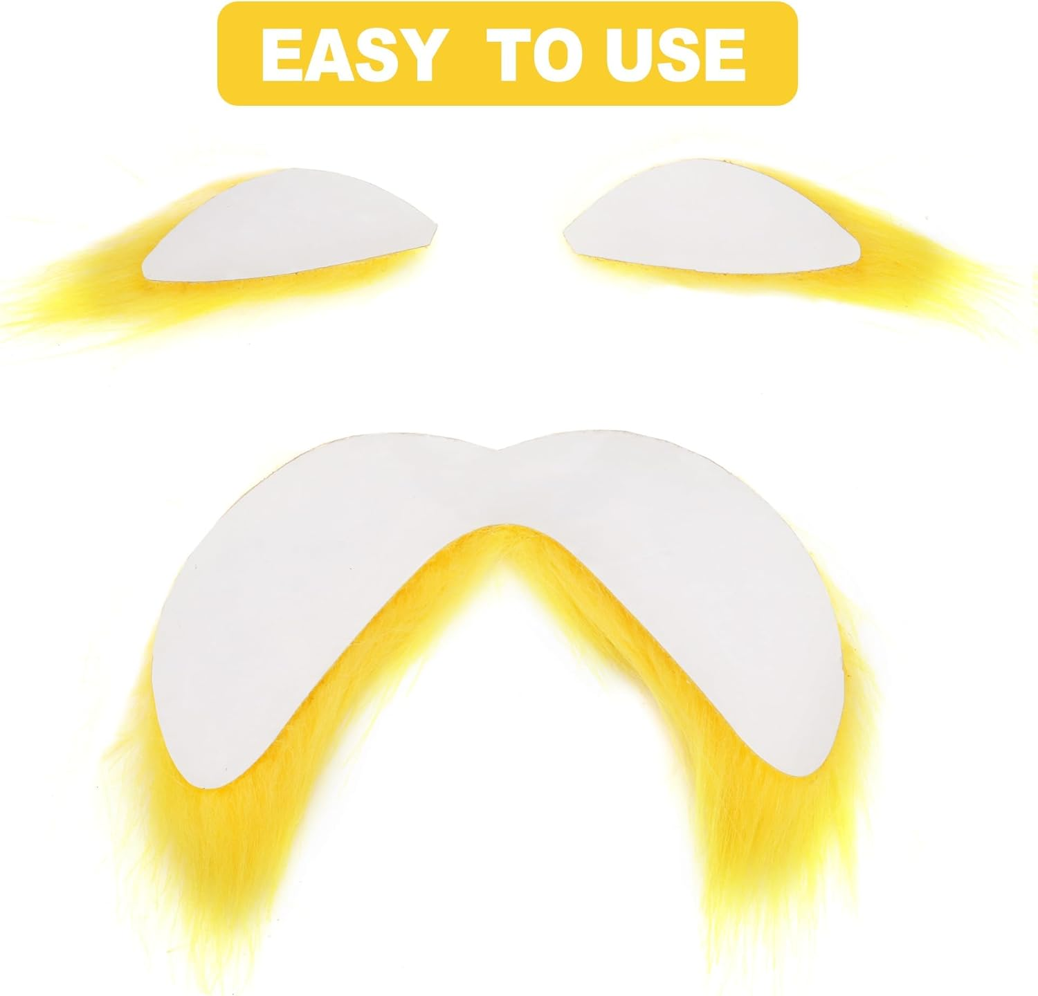 2 Pcs Yellow Lorax Mustache and Eyebrows, Fake Beard for Adults and Kids, Facial Hair for Costume Accessories Festival Party image number 3