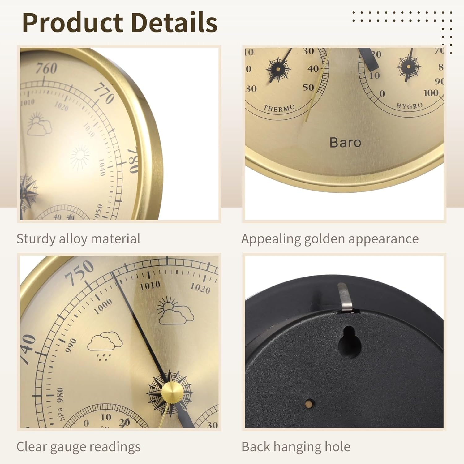 3 in 1 Barometer for Weather Station, All-Season Wall Hanging Thermometer, Barometer, Hygrometer, Accurate Weather Station Indoor Outdoor Use Temperature Monitor for Home Garden Office image number 4