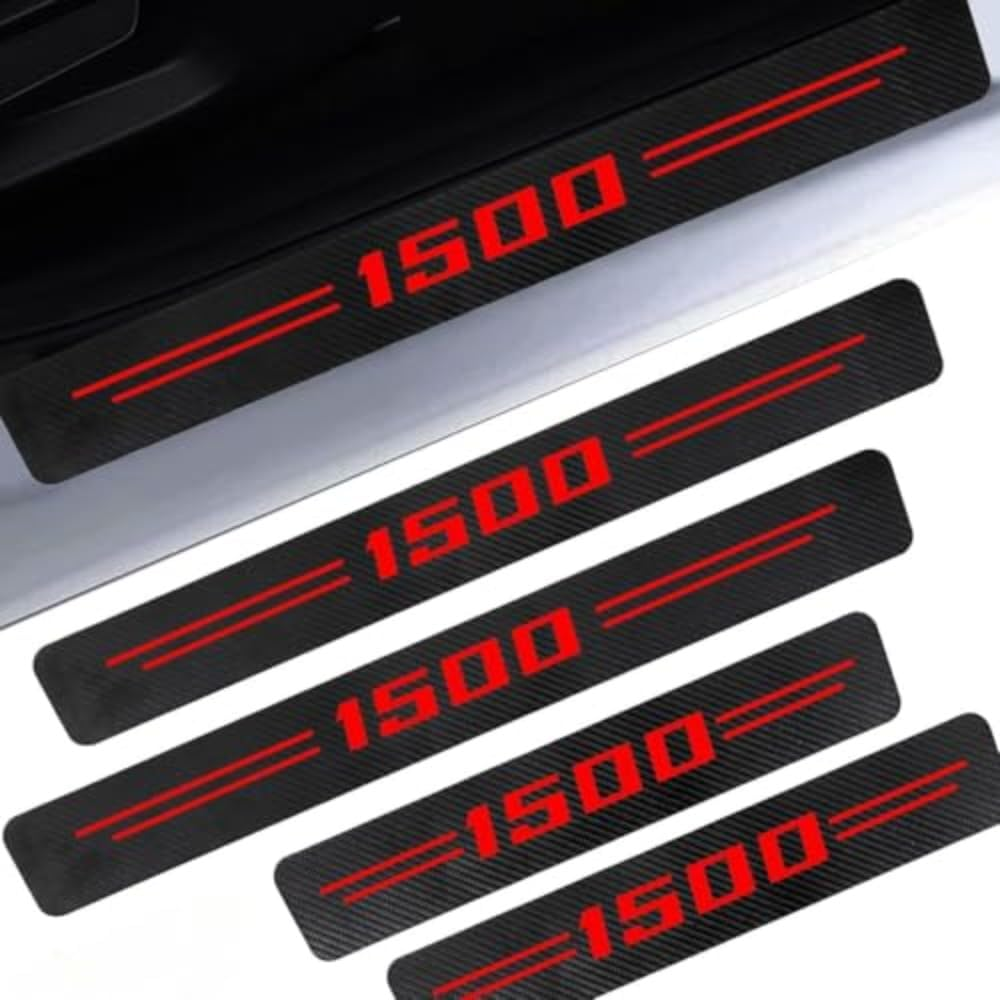 4PCS Door Sill Protectors for RAM 1500, Carbon Fiber Leather Door Sill Sticker for Dodge RAM 1500, Interior Decoration (Red)