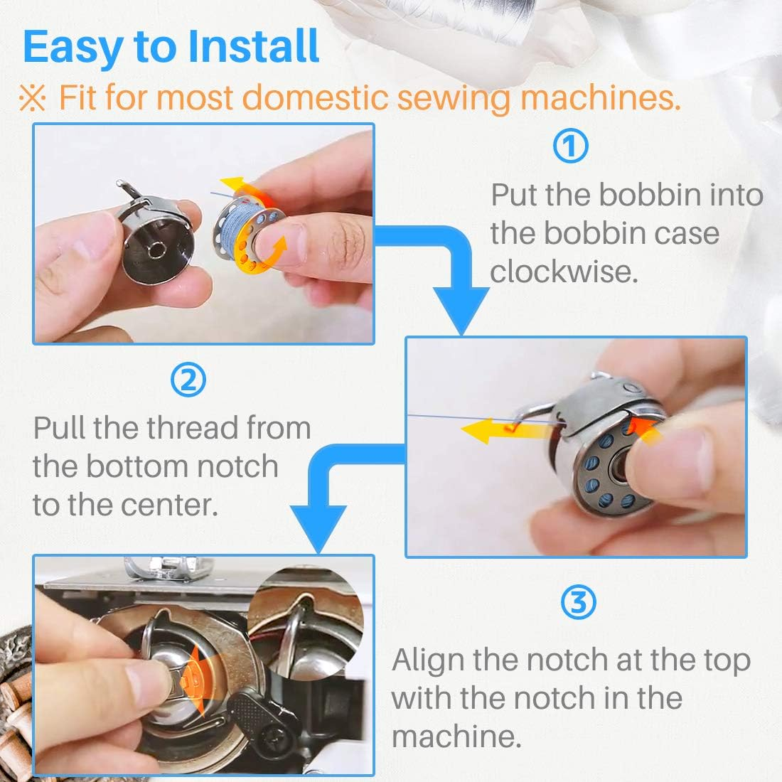 Kalevel 5Pcs Bobbin Case Bobbins Sewing Machine Presser Feet Sewing Kit for Low Shank Snap-On Singer Brother Babylock Euro-Pro Janome Kenmore White Juki Simplicity Elna Husqvarna Janome Bernina image number 2