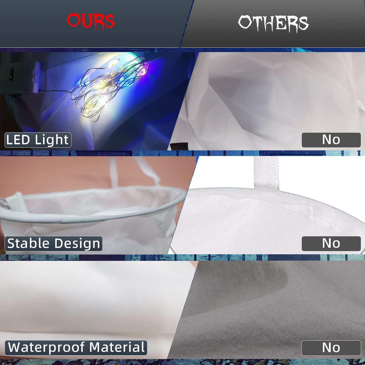 Halloween Decorations,2 Pack 57''Halloween Inflatables Glowing Hanging Flags Decor,Halloween Outdoor Decorations Ghost Windsocks with LED Light,Halloween Yard Decorations for Party Indoor Outdoor image number 1