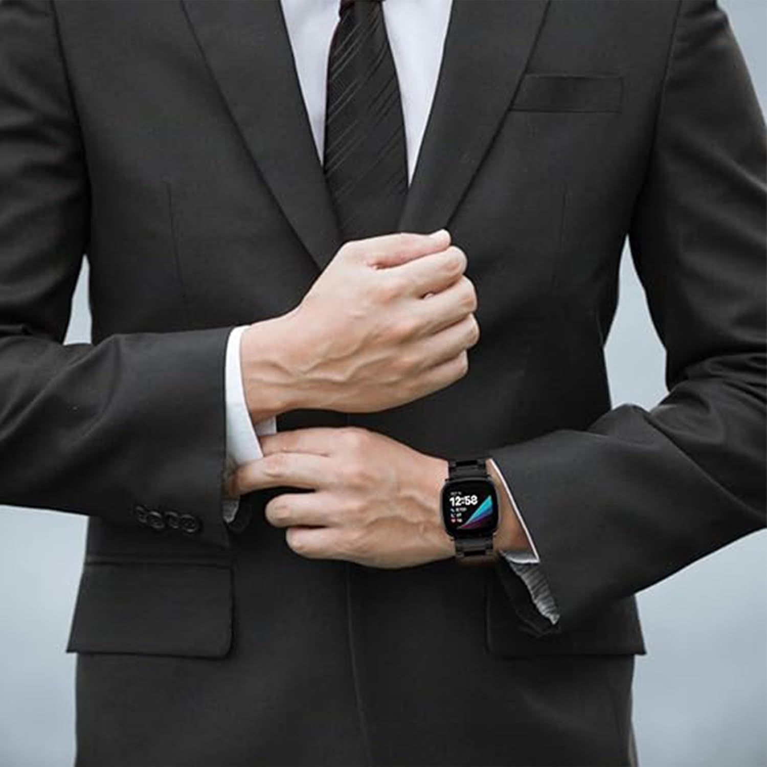 Compatible with Fitbit Versa 4/Fitbit Sense 2/Fitbit Versa 3/Fitbit Sense Metal Bands,Stainless Replacement Steel Straps for Women Men,Adjustable Metal Watch Bracelets,Wristbands Accessories - A-Gray image number 7