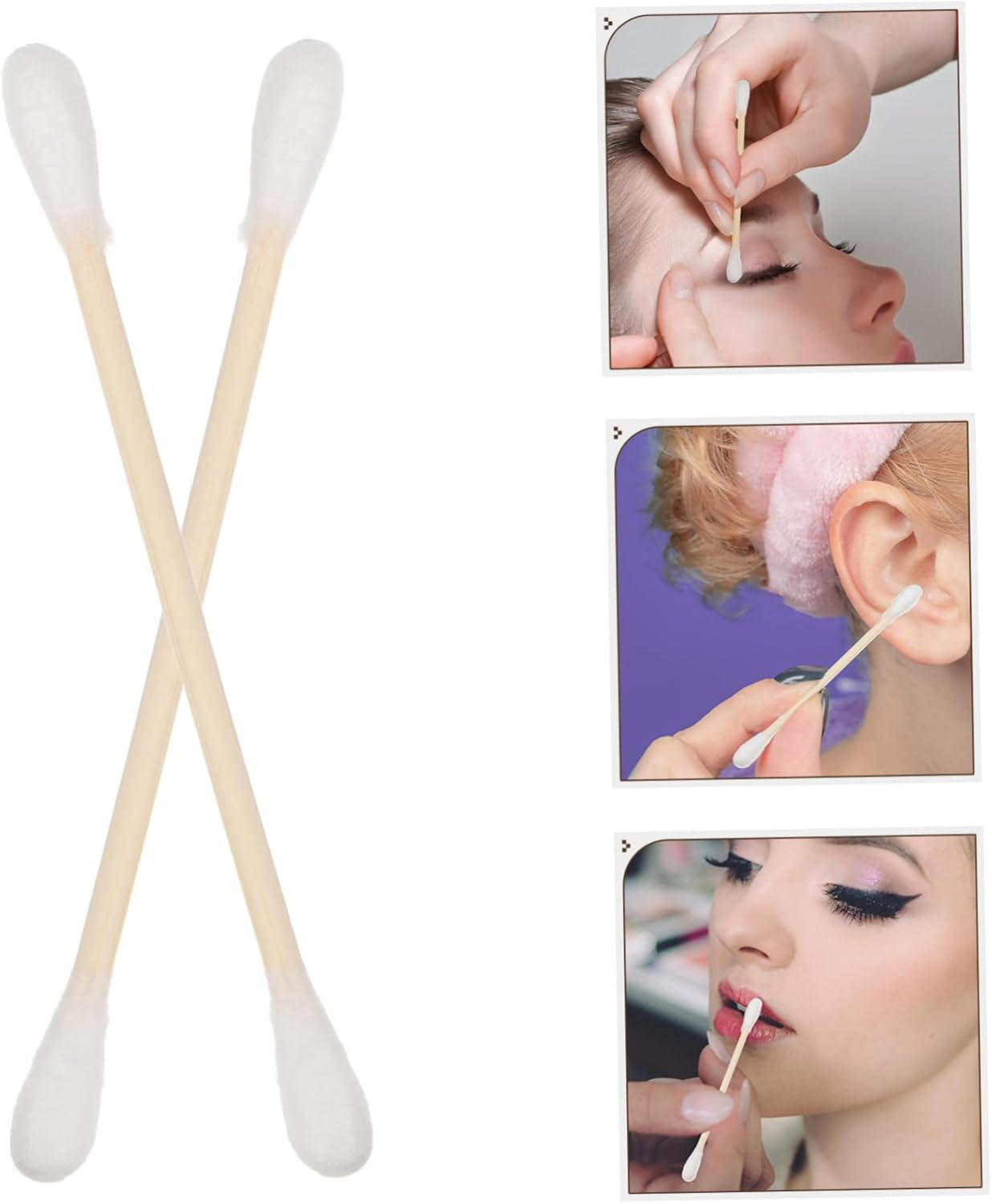 100Pcs Dual-Ended Cotton Buds for Makeup Ear Cleaning Soft Bamboo Sticks for Travel The-Go image number 3